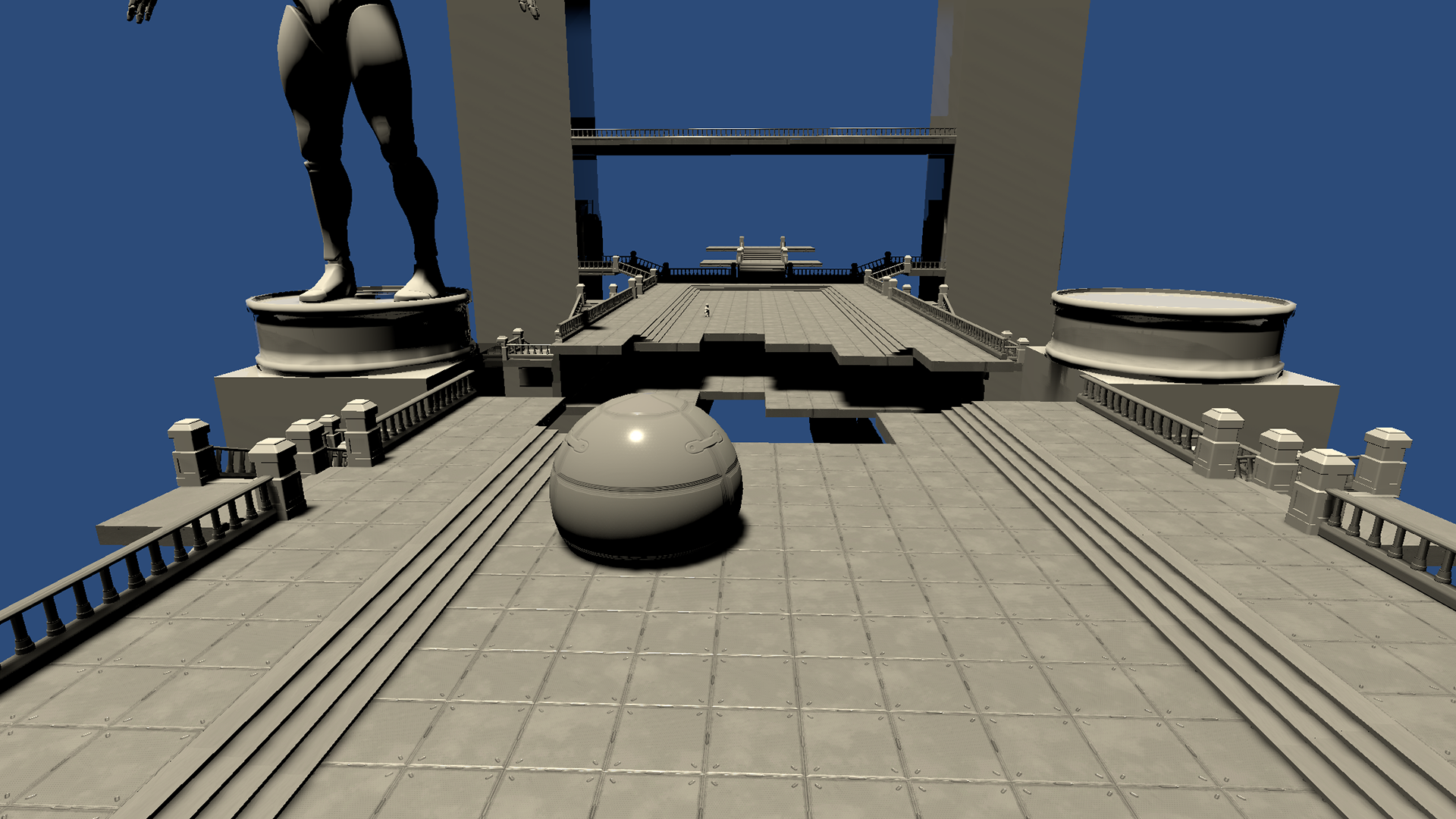 Continuing to experiment with Bridge destruction with our other designer, Jonas Nilsen. The bridge is missing a huge chunk, forcing the player to jump into the underpass to continue.