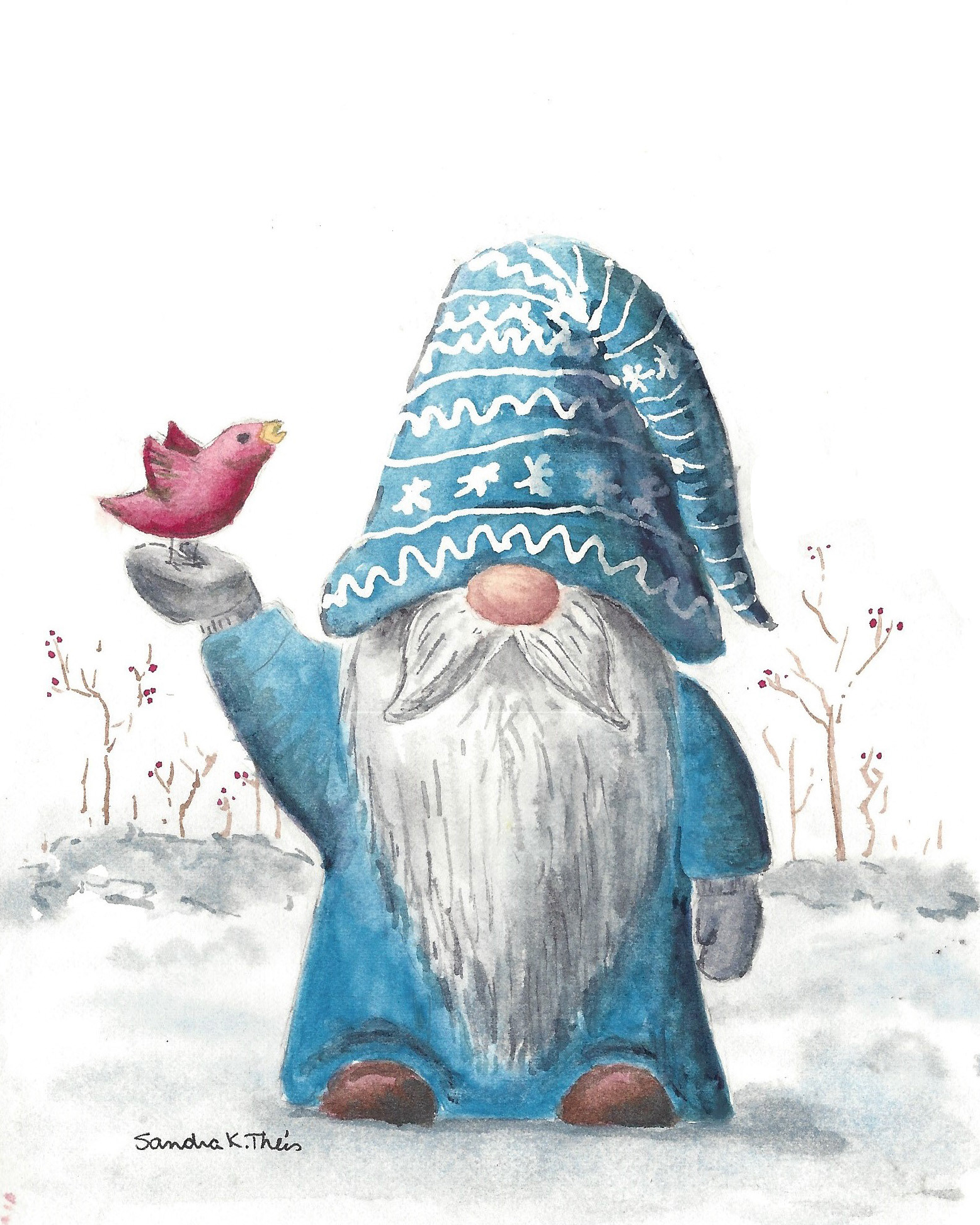 Tomte with Red Bird