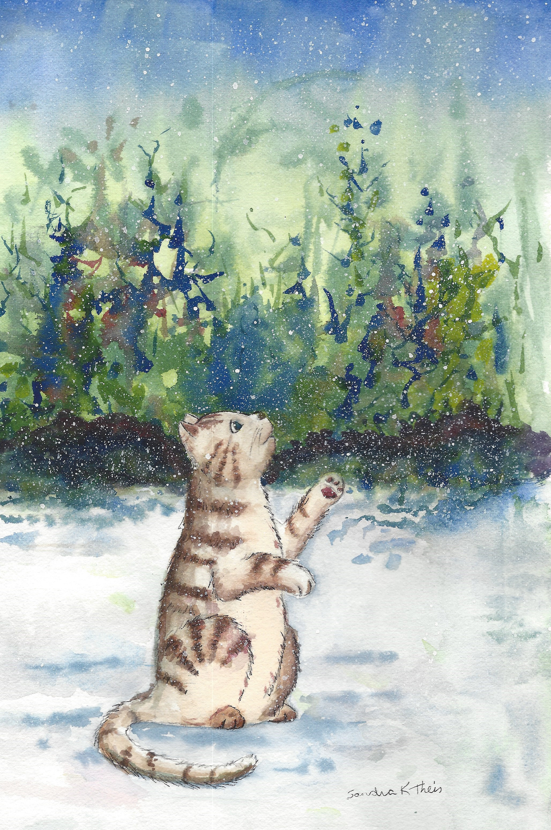 Cat in Snowfall