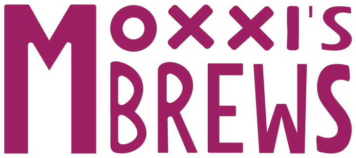 logo design moxxis brews vector magenta with white outline
