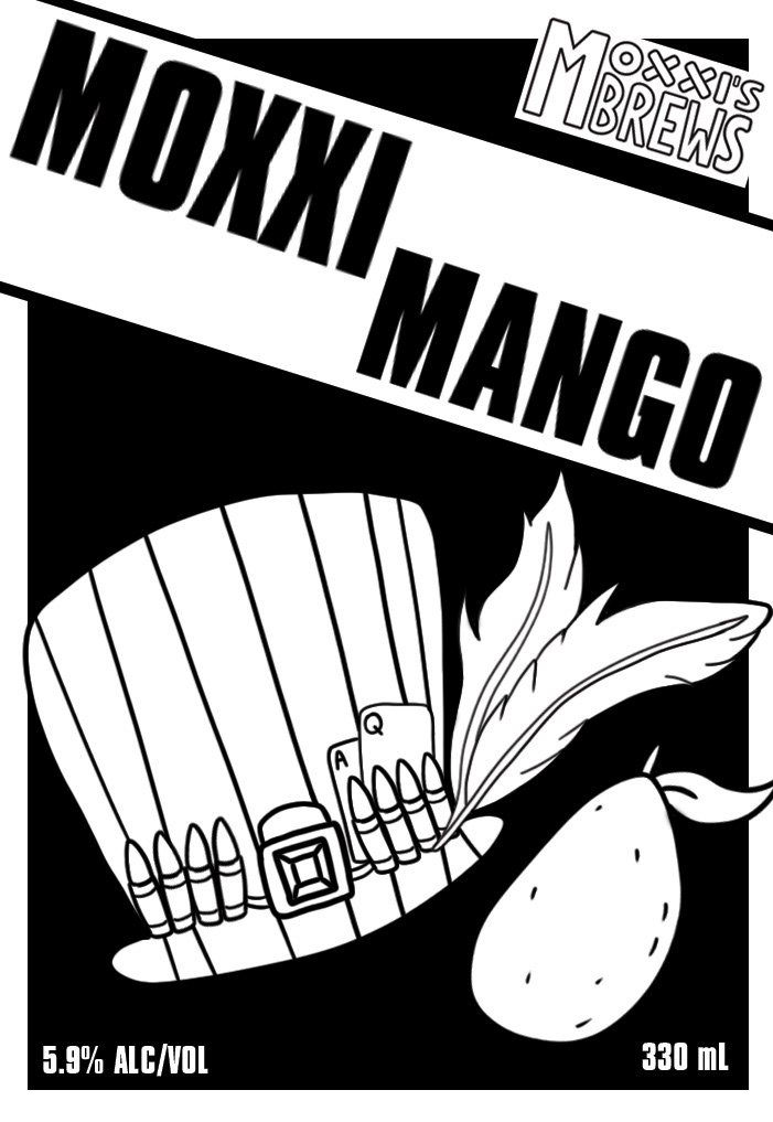 First Rough sketch of layout with mango and hat in black and white