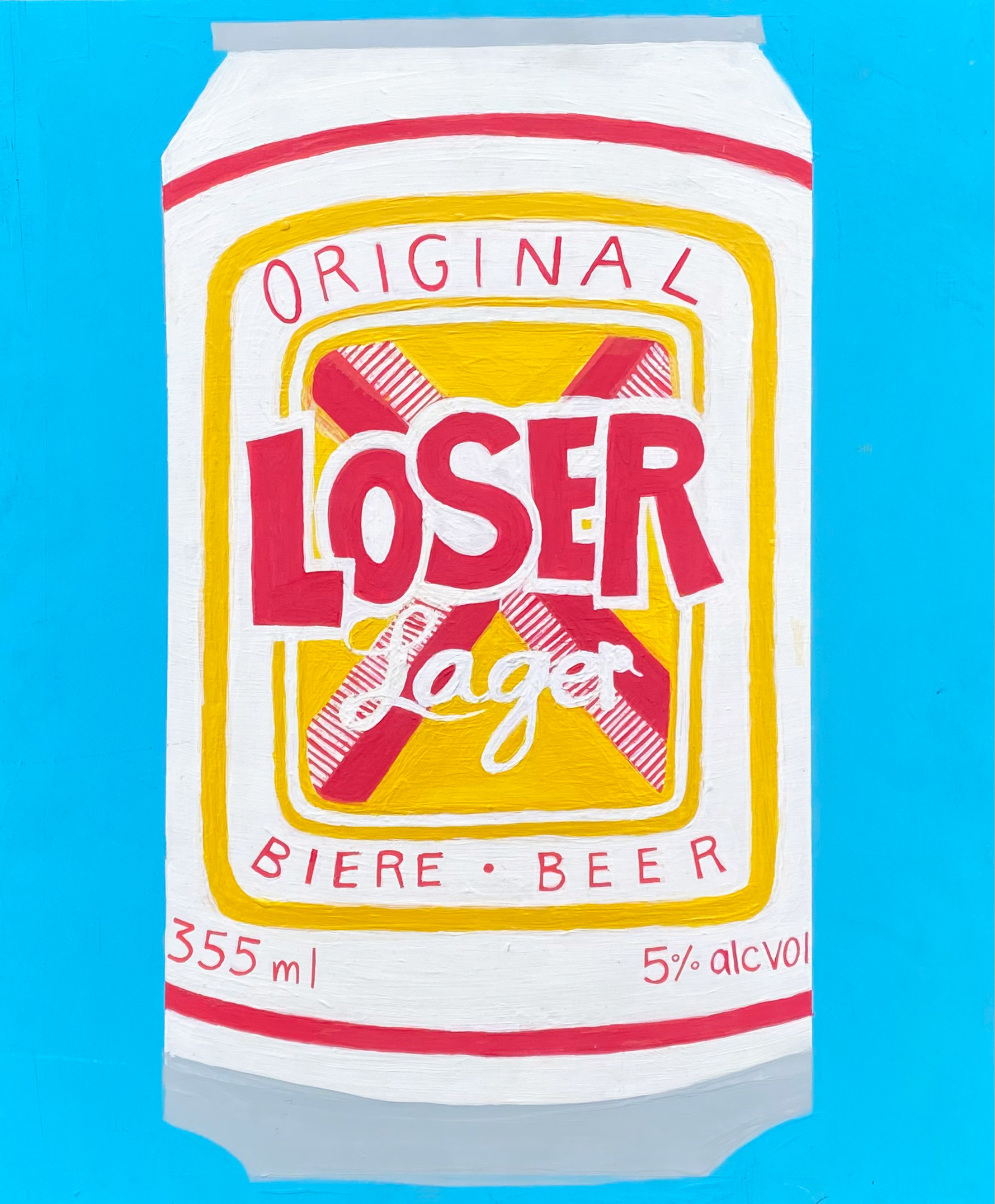 Loser Lager, acrylic on birchwood panel, 16" x 19", 2022