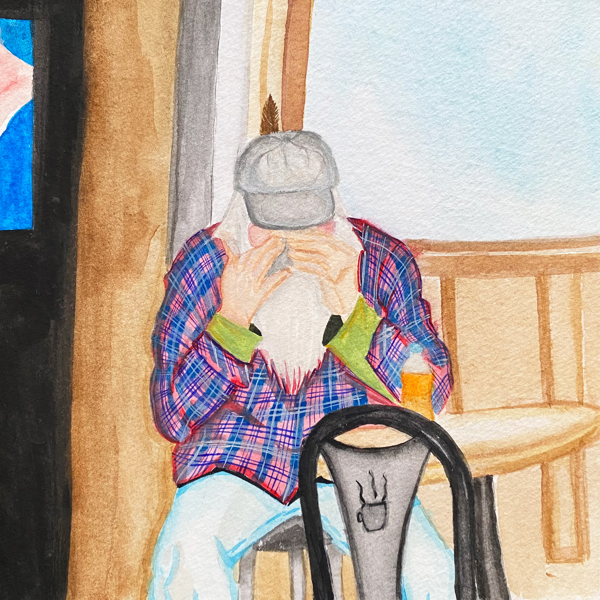 Roy, watercolour, 5" x 5", 2021