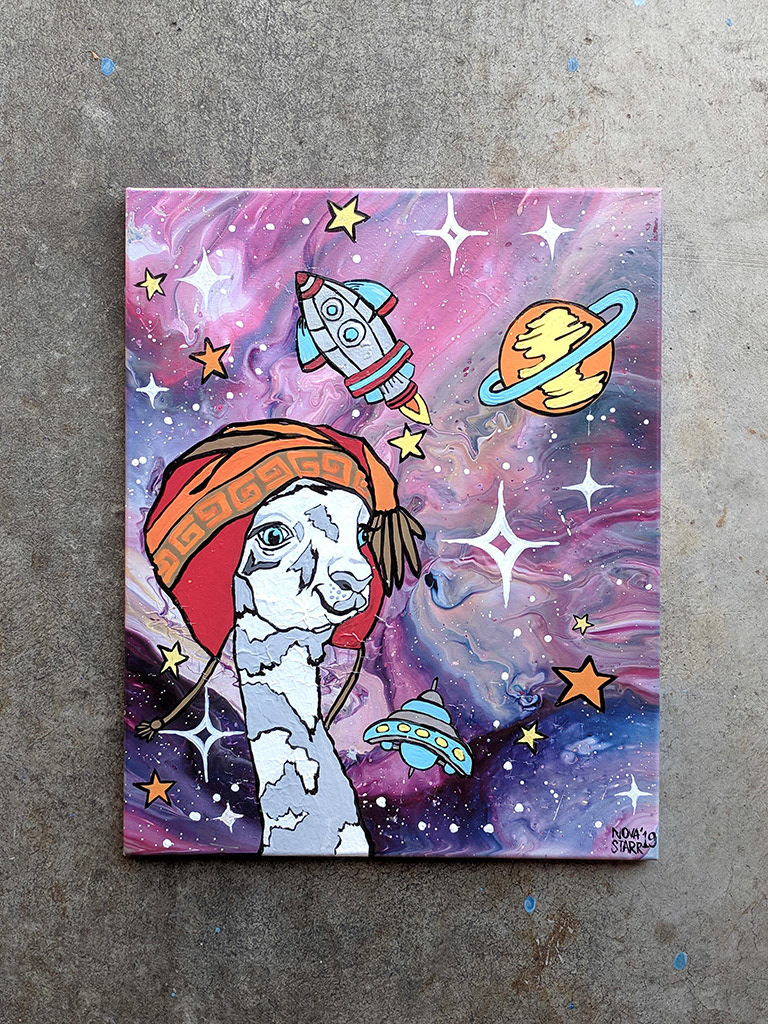 Space Cadet Alpaca 24x18 Acrylic On Canvas by Novastarr Nelson, Photo
