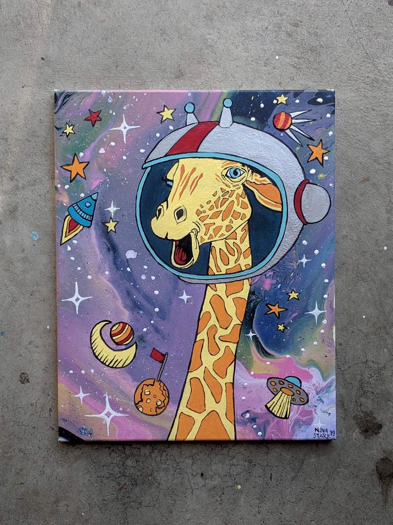 Space Cadets Giraffe 24x18 Acrylic On Canvas by Novastarr Nelson Photo