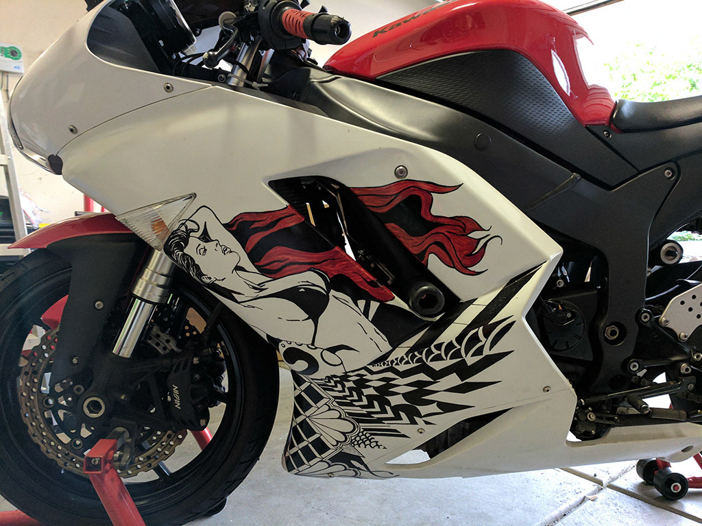 Motorcycle Sharpie Project Left Panel Red Hair Woman