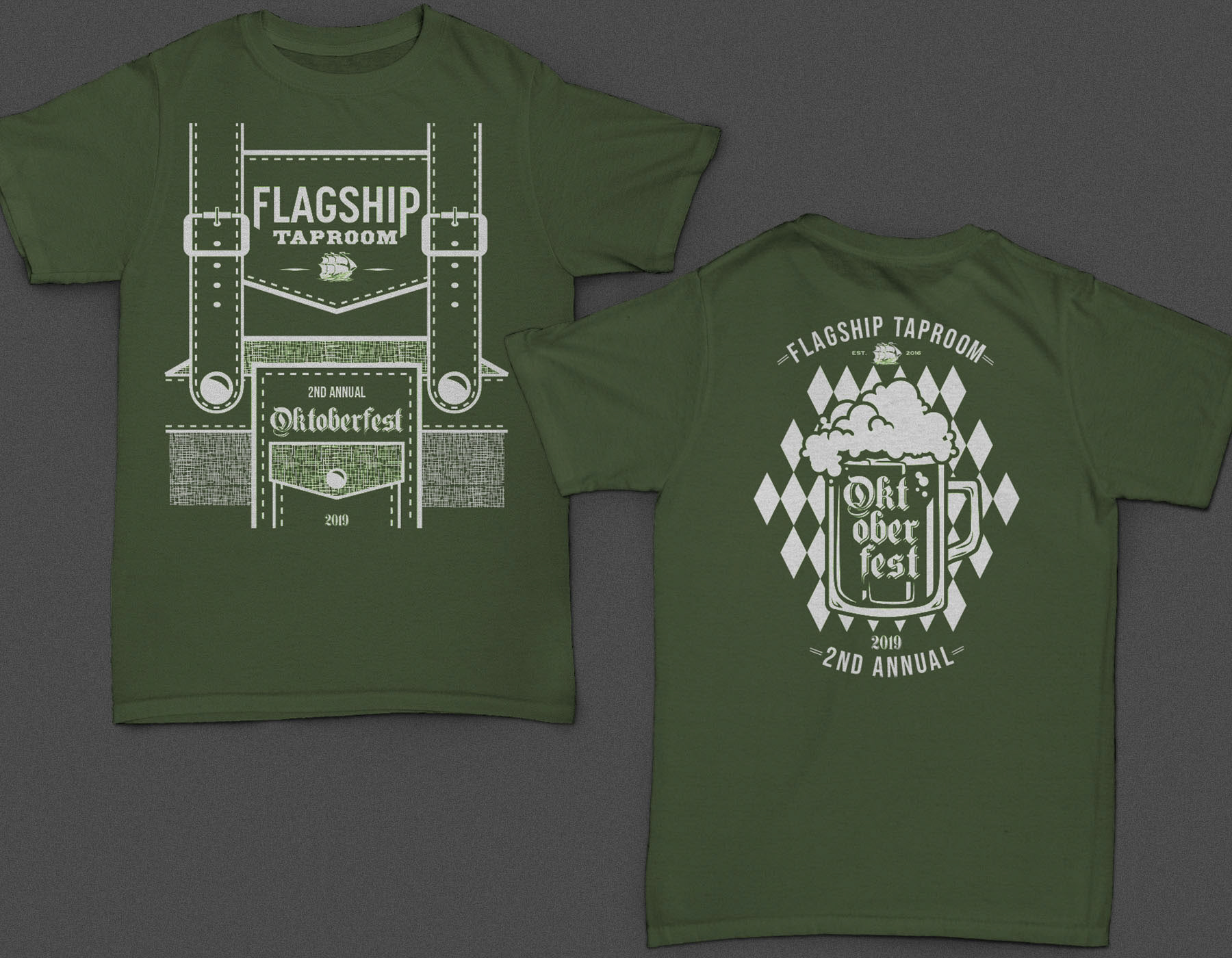 Flagship Taproom Oktoberfest  Event Mockup of T-Shirt Graphic Designed by Novastarr Nelson