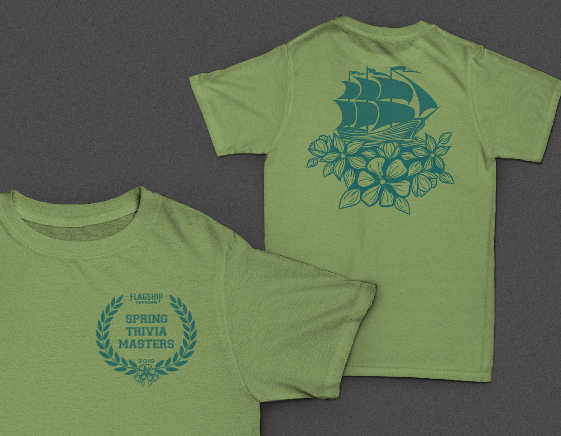 Flagship Taproom Spring Trivia Event Mockup of T-Shirt Graphic Designed by Novastarr Nelson