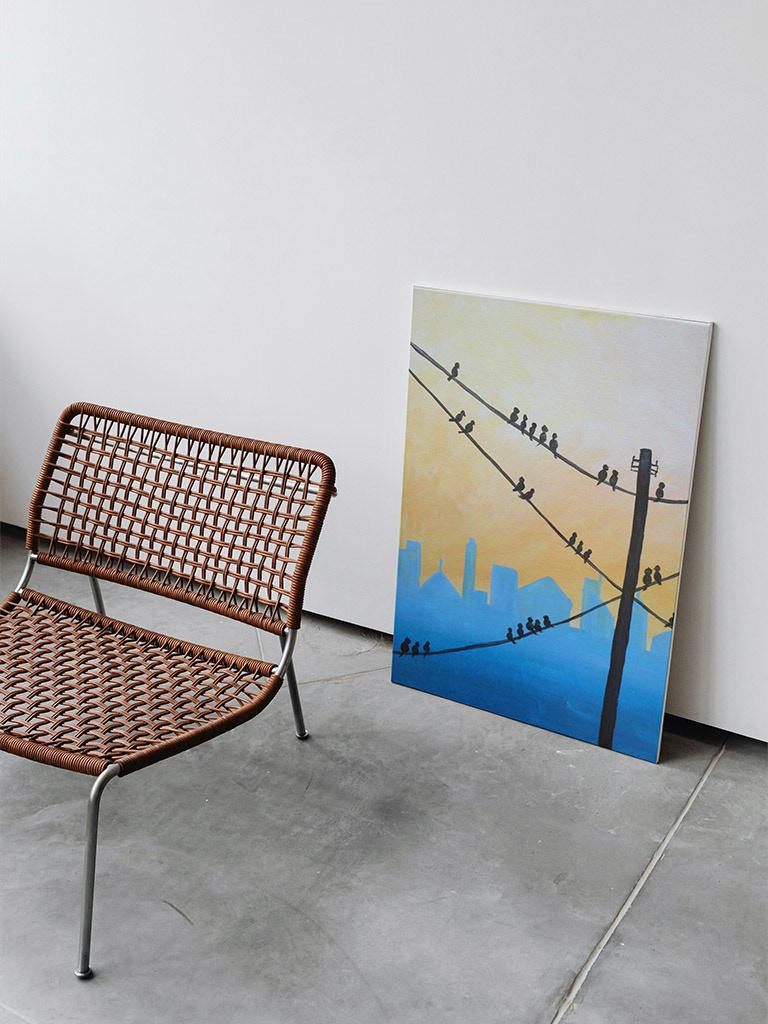 Birds on Electrical Pole at Sunrise 20x16 Acrylic on Canvas by Novastarr Nelson Mockup by Canva