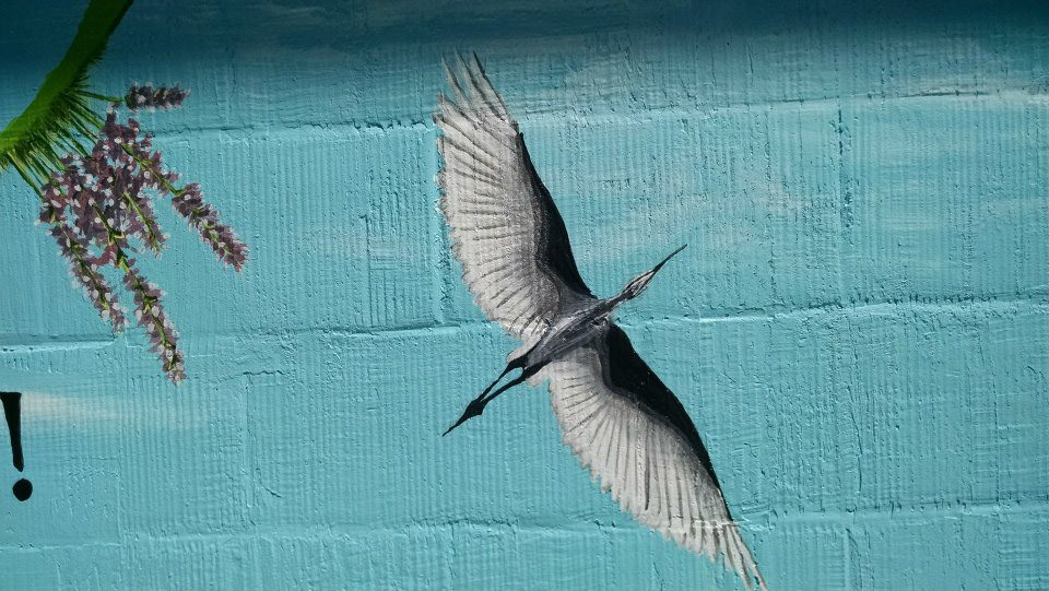 Be the Change Mural Blue Heron Closeup Elementary School Commission Art