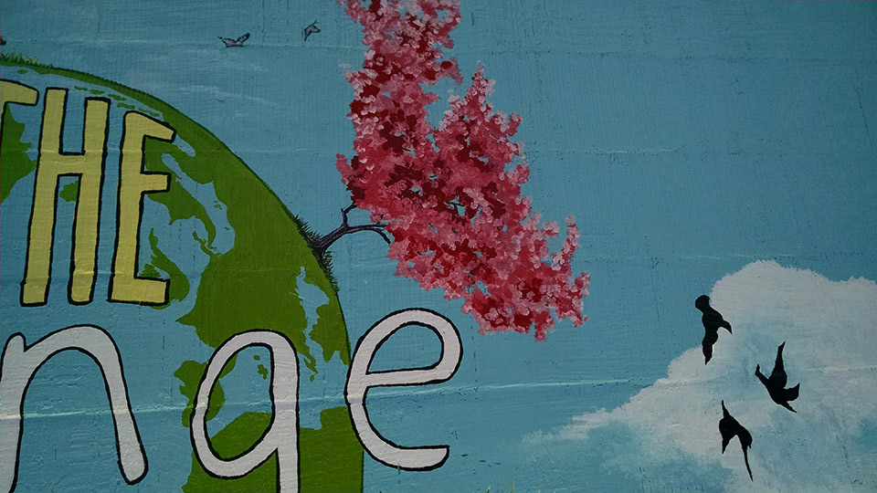 Be the Change Mural Cherry Blossom Closeup Elementary School Commission Art