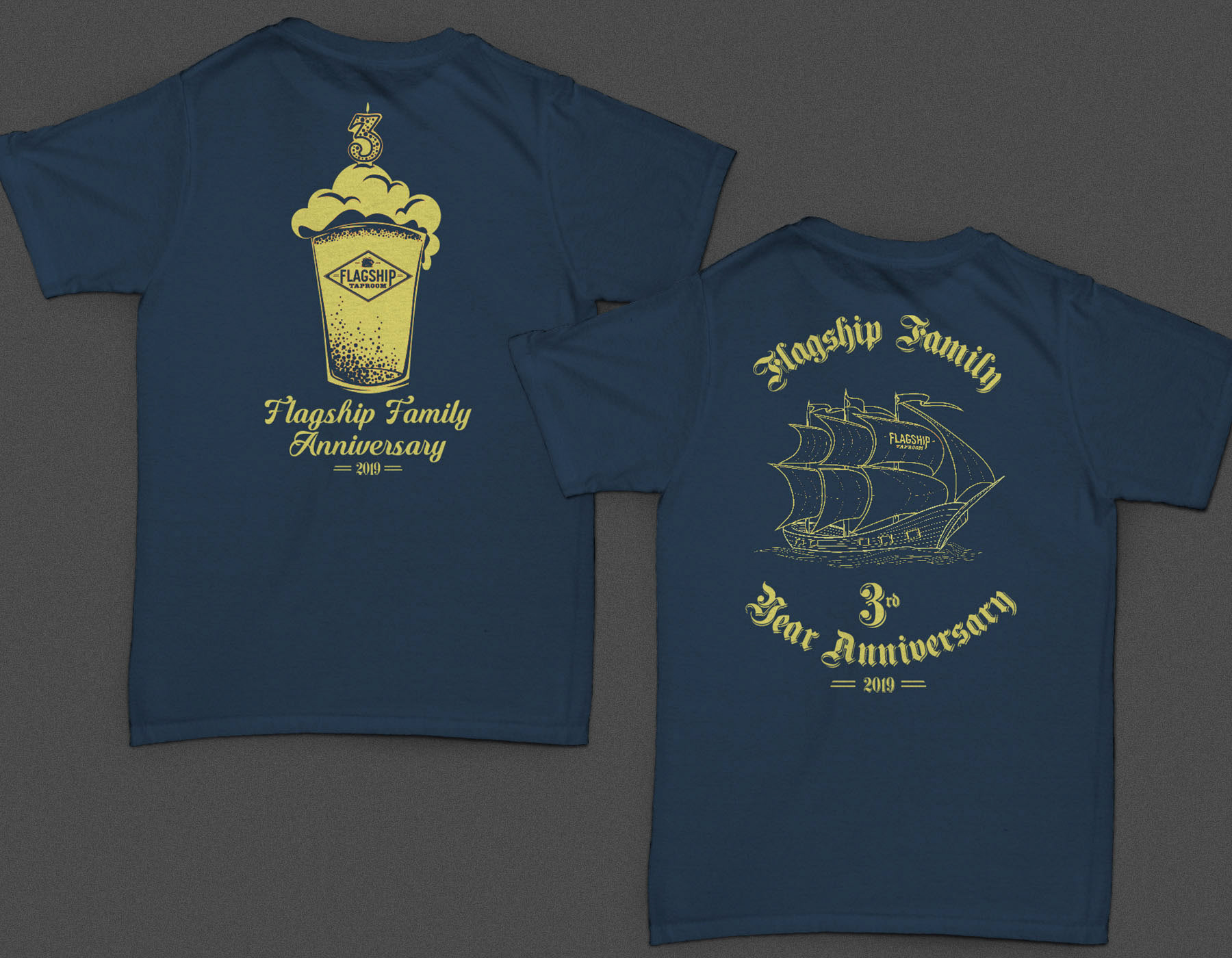 Flagship Taproom 3rd Year Anniversary Event Mockup of T-Shirt Graphic Designed by Novastarr Nelson