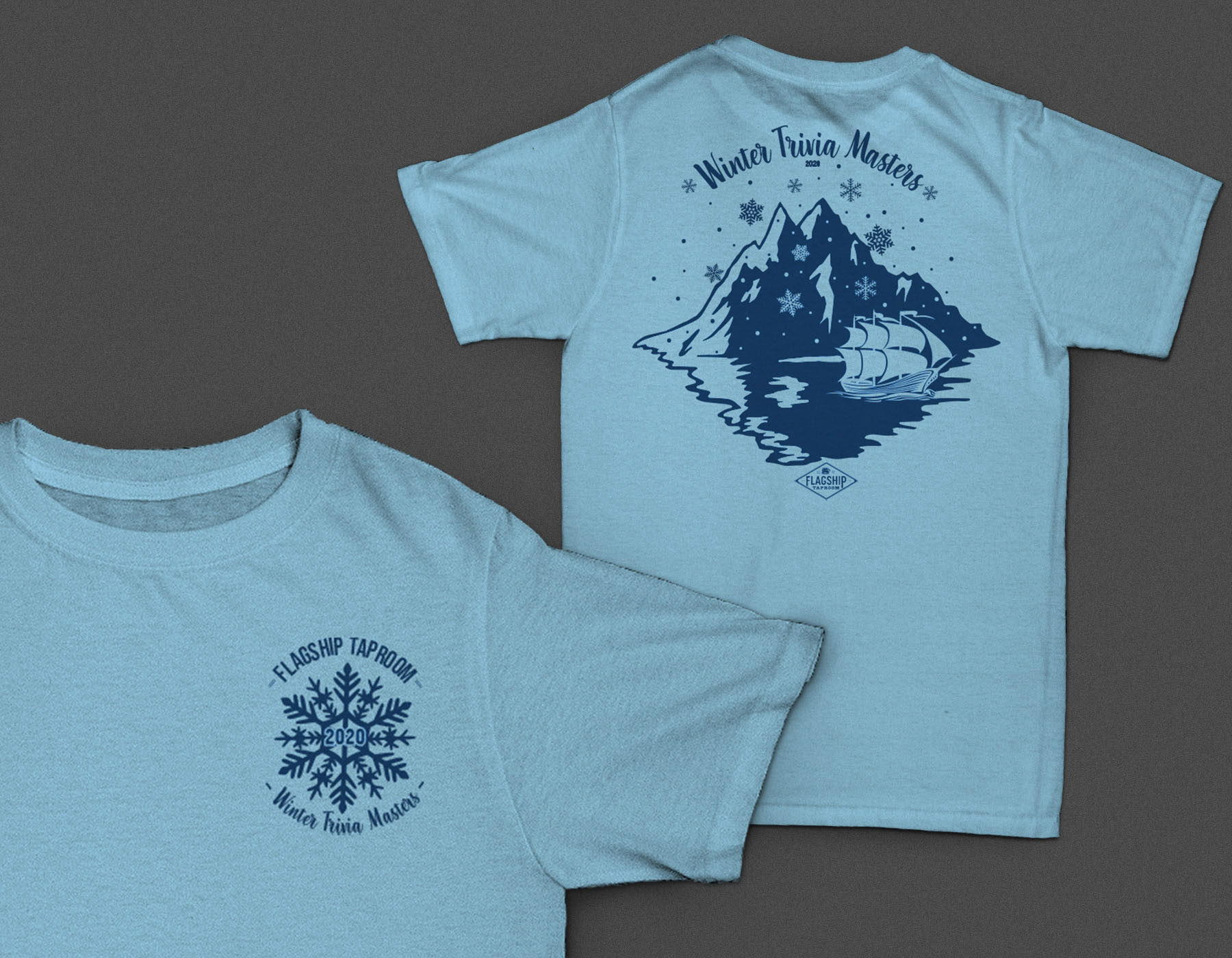 Flagship Taproom Winter Trivia Event Mockup of T-Shirt Graphic Designed by Novastarr Nelson