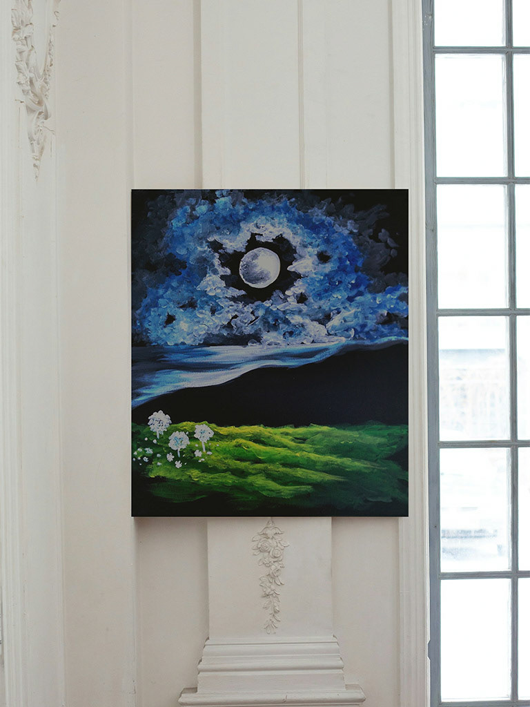 Midnight Dandelion Meadow 20x16 Acrylic on Canvas by Novastarr Nelson Mockup by Canva