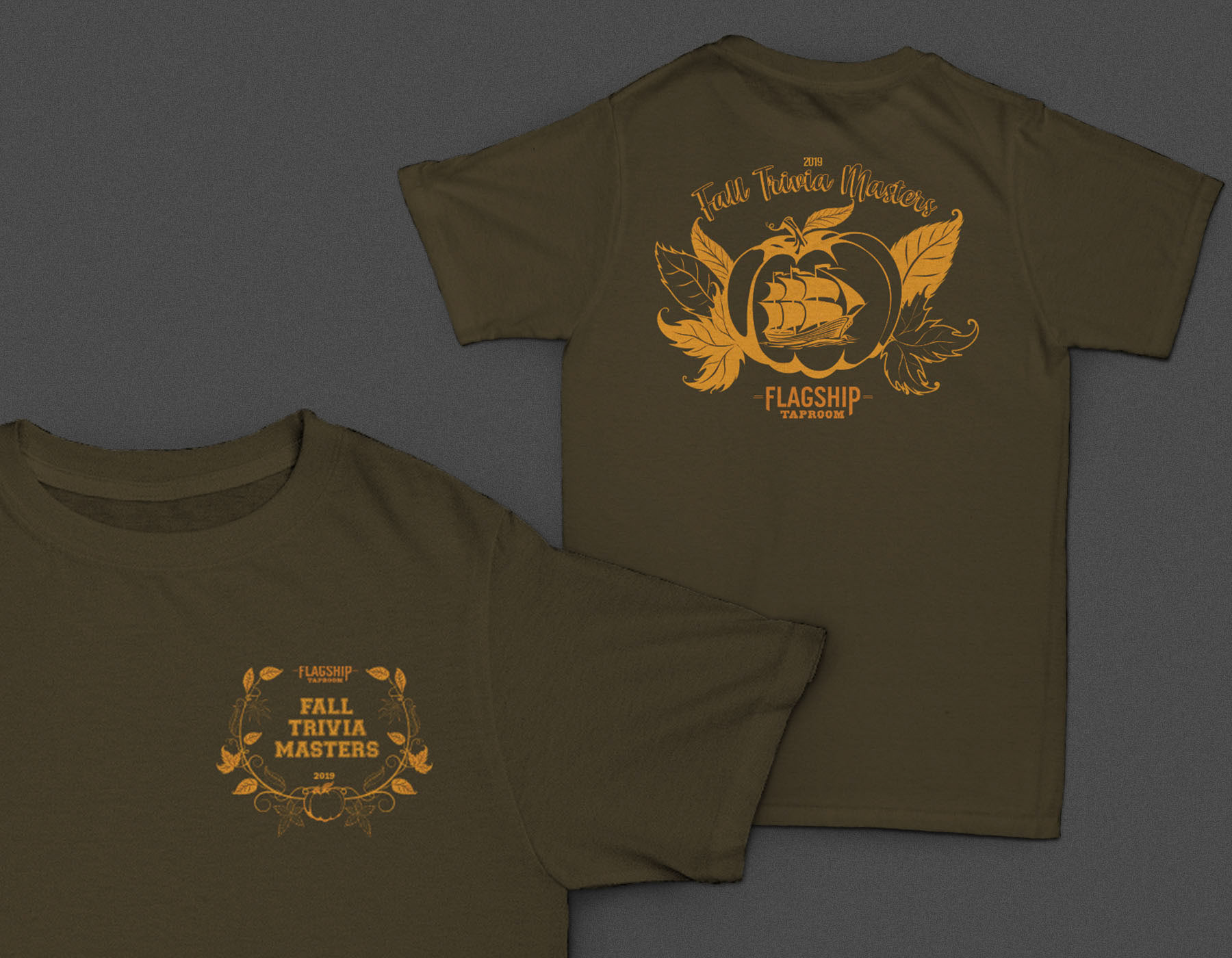 Flagship Taproom Fall Trivia Event Mockup of T-Shirt Graphic Designed by Novastarr Nelson