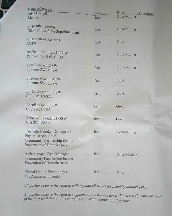 Falsified Government Document (All Government Witness Mother Jakia Carroll is denied all witness and evidence by court appointed attorney Ronald Colbert