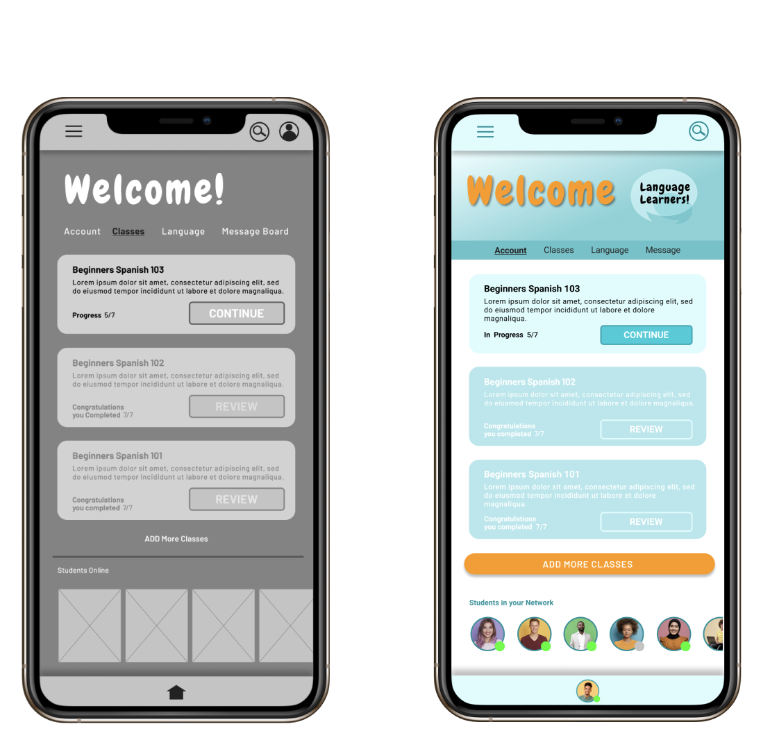 Image: Mockup comparison between before and after usability testing.
