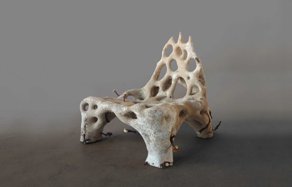Mycelium Chair, conçue par l’artiste Eric Klarenbeek en collaboration avec Dros