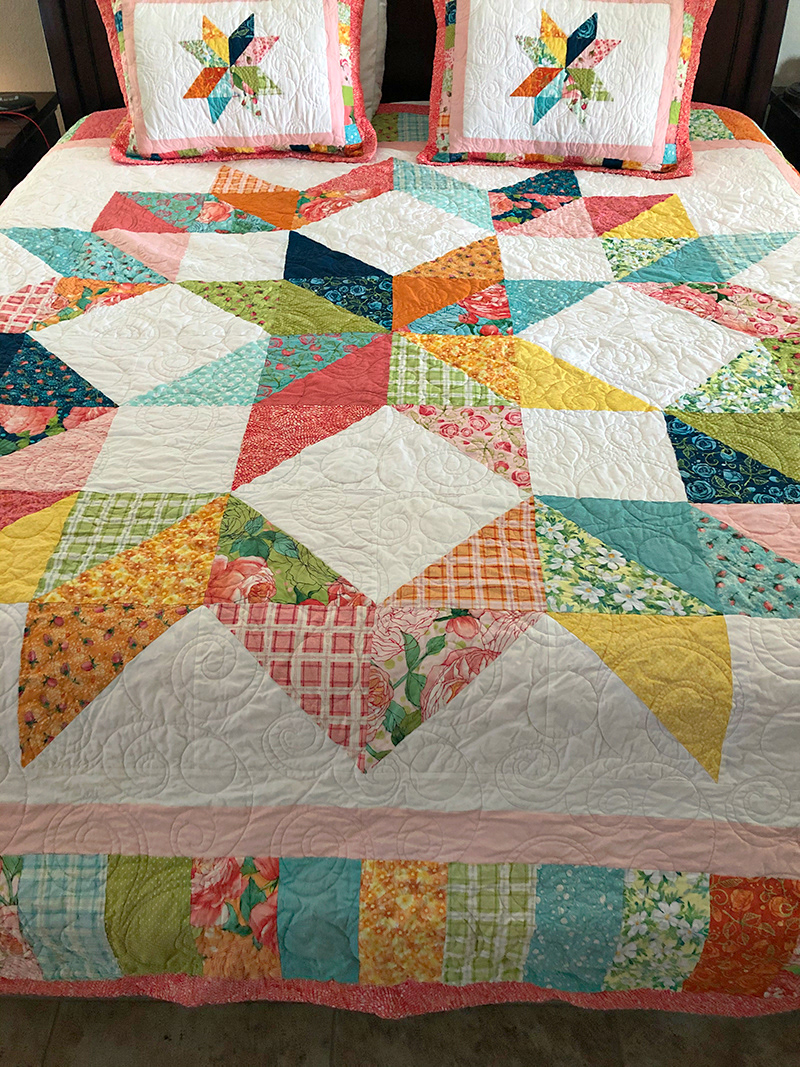 "Snowballs" pattern by Anne Bright on a King Bedspread and Shams