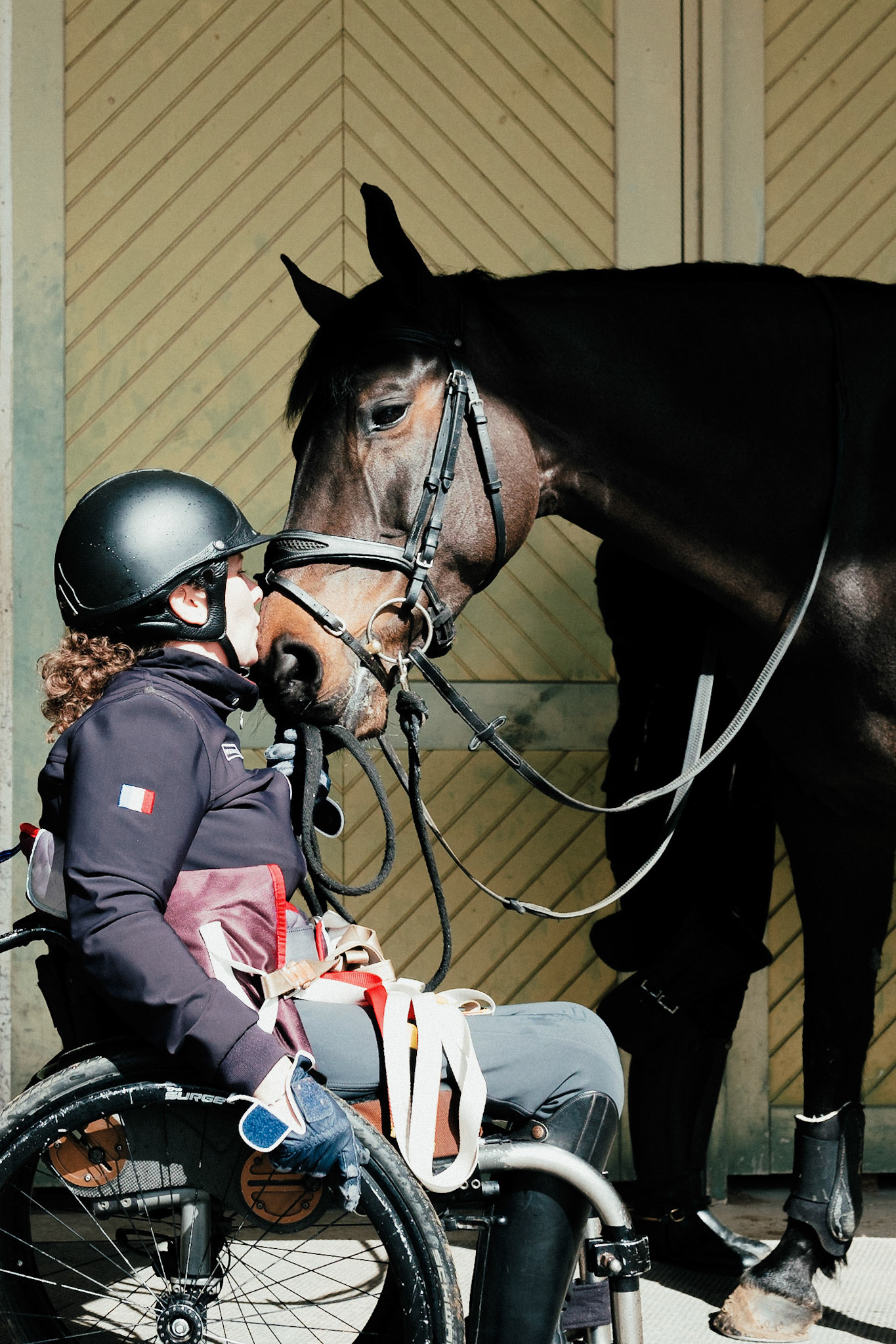 Entrainement avec Celine Gerny membre de l équipe de France de para equestre au cadre noir de Saumur.Celine a un moment de complicité avec Belle de Jour.