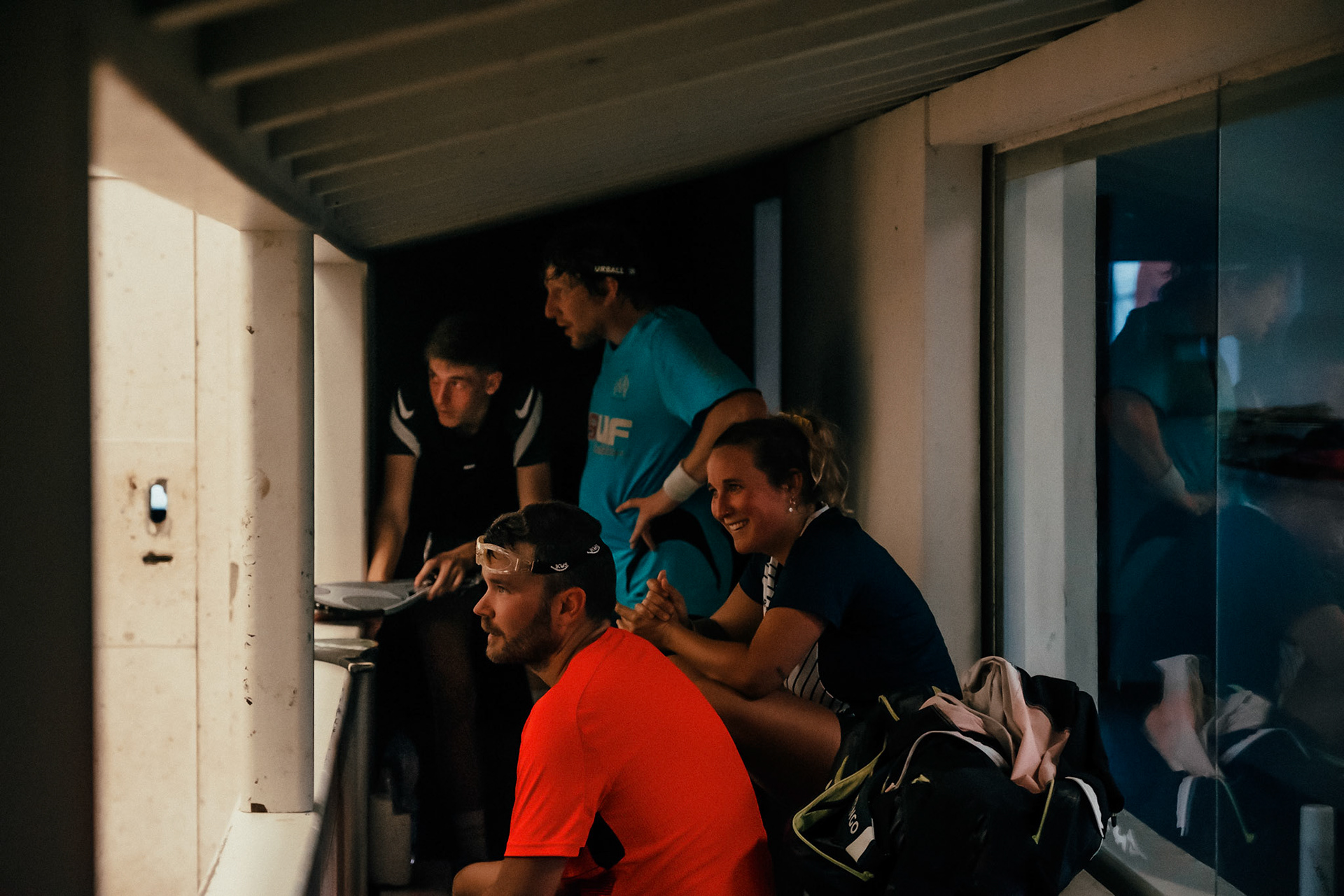 France, Bayonne, 2023-06-15. Basque pelota, a history of transmission in a sport with a long tradition. Discover the diversity of pelota with female players et with the French team's handi pelota section. Aizkoa after her winning match. As she wasn't competing in a championship, she could take part in a mixed duet. In this case, with her brother. Each trinquet has a bar where you can share a moment of conviviality after the match. Photograph by romain de sigalas / hans lucas. France, bayonne, 2023-06-15. La pelote Basque, une histoire de transmission dans un sport de longue tradition. A la rencontre de la diversite de la pelote avec les joueuses et egalement la section handi pelote de l equipe de France. Aizkoa après son match victorieux. N'étant pas sur un championnat, elle pouvait participer en duo mixte. En l'occurence avec son frère. Chaque trinquet dispose d'un bar pour après le match partager un moment de convivialité. Photographie de romain de sigalas / hans lucas.
