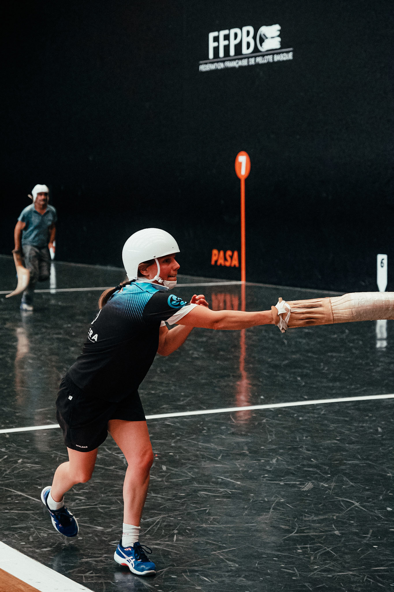 France, Bayonne, 2023-06-15. Basque pelota, a history of transmission in a sport with a long tradition. Discover the diversity of pelota with female players et with the French team's handi pelota section. Laureline Cariteau, 35, is one of France s leading Cesta Punta players. She finished 5th at the last World Championships in Biarritz in 2022. It was the first time in Biarritz that girls were present at the Cesta Punta. This is not the most accessible of Basque pelota disciplines for girls. In France, the Jai-alai is 54 meters long, but the one in Mexico City is 60 meters long. Girls can t hit the back wall directly with their pelota. Not to mention the fact that there are only 7 Jai-alai in France, which naturally limits practice. Photograph by romain de sigalas / hans lucas. France, bayonne, 2023-06-15. La pelote Basque, une histoire de transmission dans un sport de longue tradition. A la rencontre de la diversite de la pelote avec les joueuses et egalement la section handi pelote de l equipe de France. Laureline Cariteau, 35 ans est une des premières joueuse française de Cesta Punta. Elle a termine 5ème des derniers championnats du monde de 2022 a Biarritz. C etait la premiere fois à Biarritz que les filles étaitent presentes a la Cesta Punta. Ce n est pas la discipline de pelote Basque, la plus accessible pour les filles. En effet en France les Jai-alai atteignent 54 métres, en revanche celui de Mexico fait 60 m. Les filles ne peuvent pas touchées le mur du fond directement avec la pelote. Sans compter qu il existe que 7 Jai-alai en France, ce qui naturellement limite la pratique. Photographie de romain de sigalas / hans lucas.