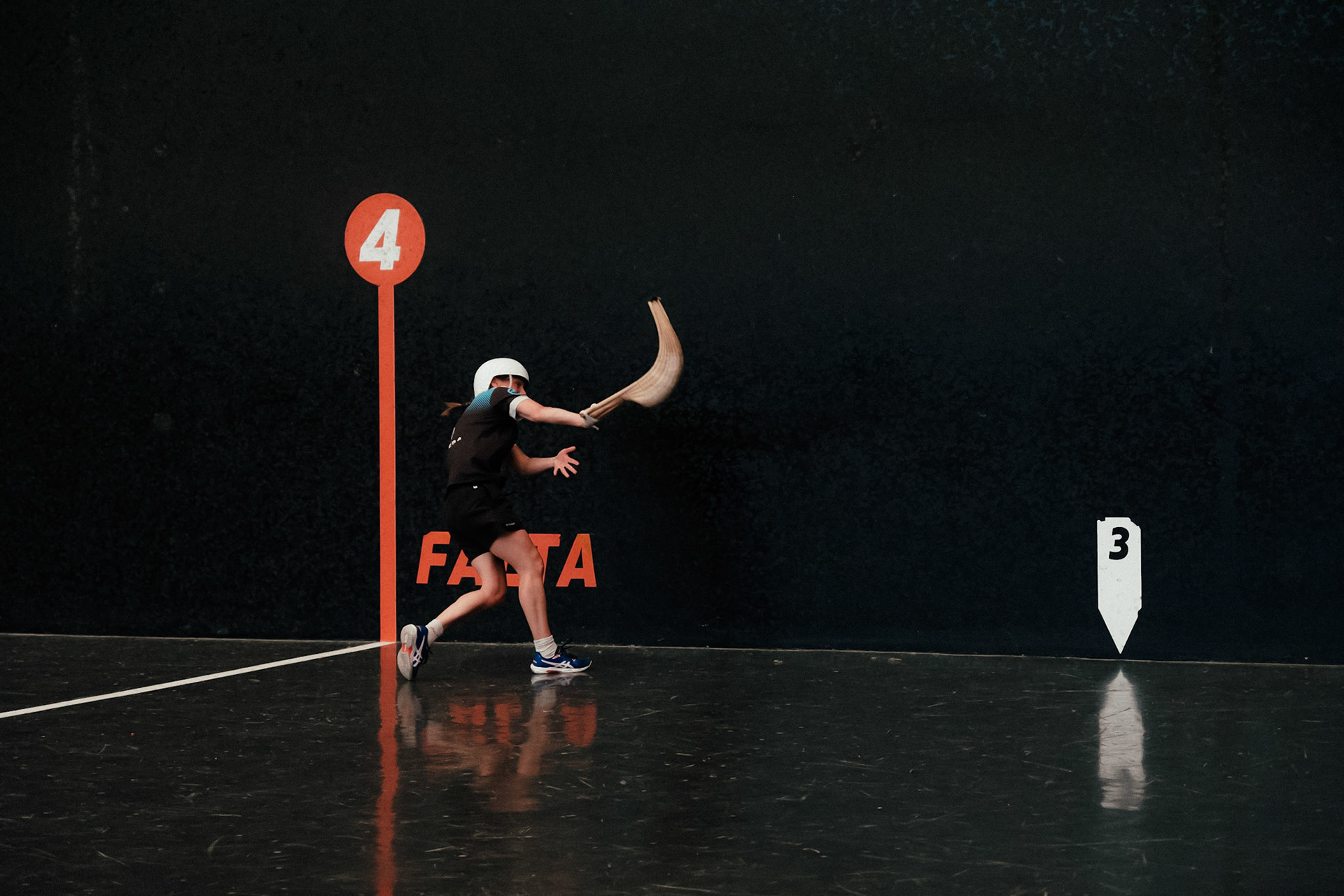 France, Bayonne, 2023-06-15. Basque pelota, a history of transmission in a sport with a long tradition. Discover the diversity of pelota with female players et with the French team's handi pelota section. Laureline plays the forward position. Photograph by romain de sigalas / hans lucas. France, bayonne, 2023-06-15. La pelote Basque, une histoire de transmission dans un sport de longue tradition. A la rencontre de la diversite de la pelote avec les joueuses et egalement la section handi pelote de l equipe de France. Laureline joue au poste avant. Photographie de romain de sigalas / hans lucas.
