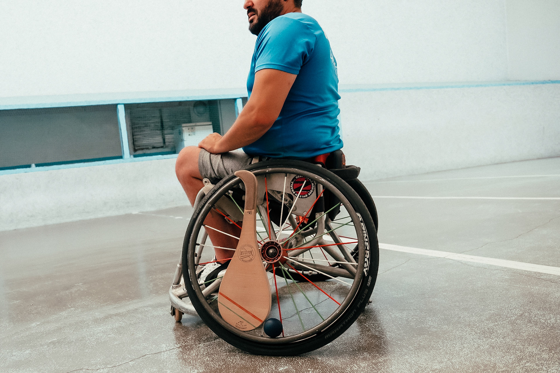 France, Bayonne, 2023-06-15. Basque pelota, a history of transmission in a sport with a long tradition. Discover the diversity of pelota with female players et with the French team's handi pelota section. Photograph by romain de sigalas / hans lucas. France, bayonne, 2023-06-15. La pelote Basque, une histoire de transmission dans un sport de longue tradition. A la rencontre de la diversite de la pelote avec les joueuses et egalement la section handi pelote de l equipe de France. photographie de romain de sigalas / hans lucas.