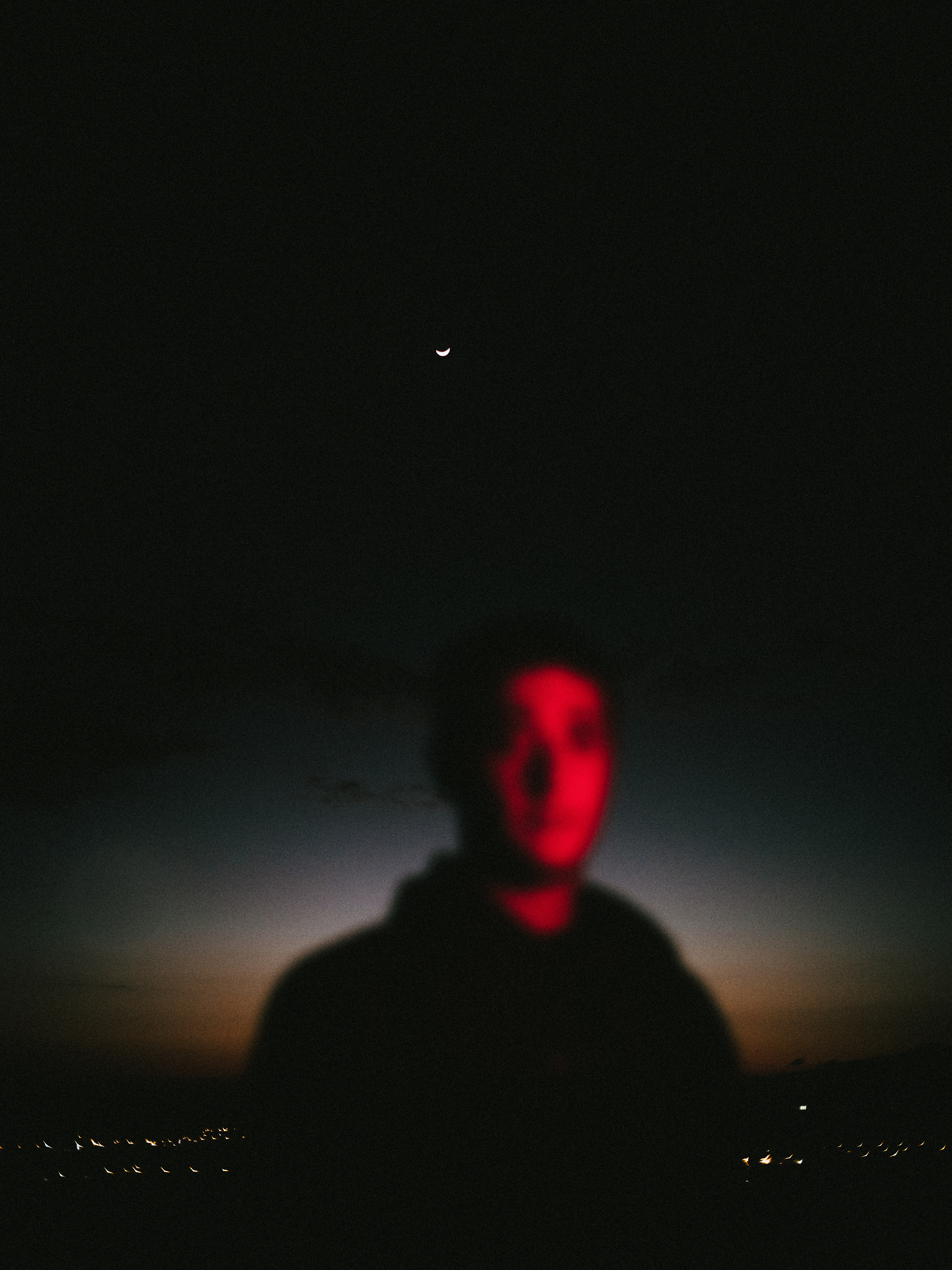 blue hour portrait with moon 