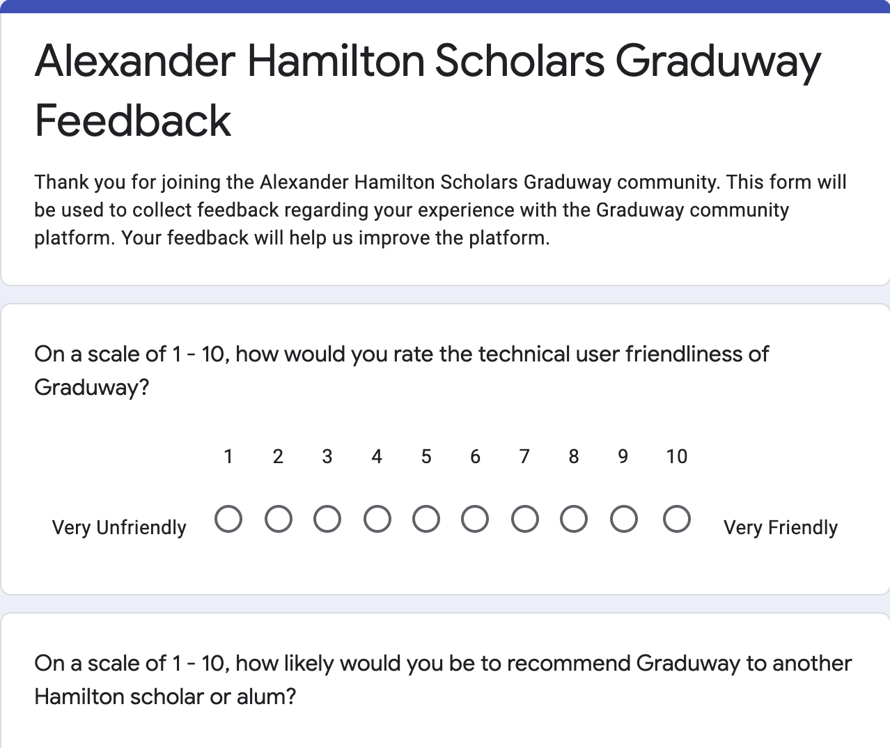 Screenshot of our feedback form, pt. 1