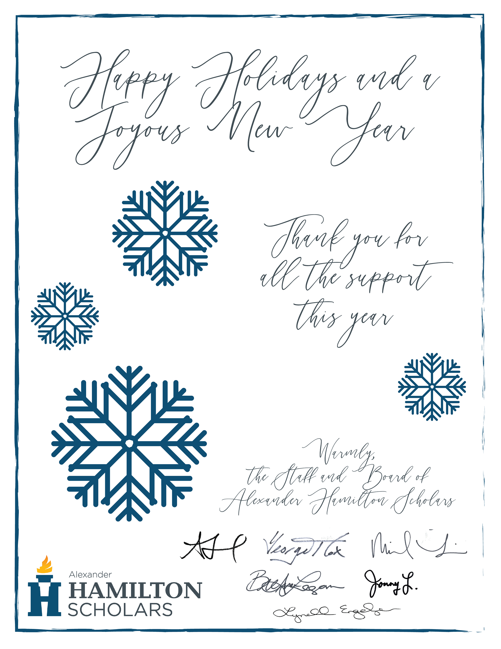 Holiday card that accompanied end of year tax receipts