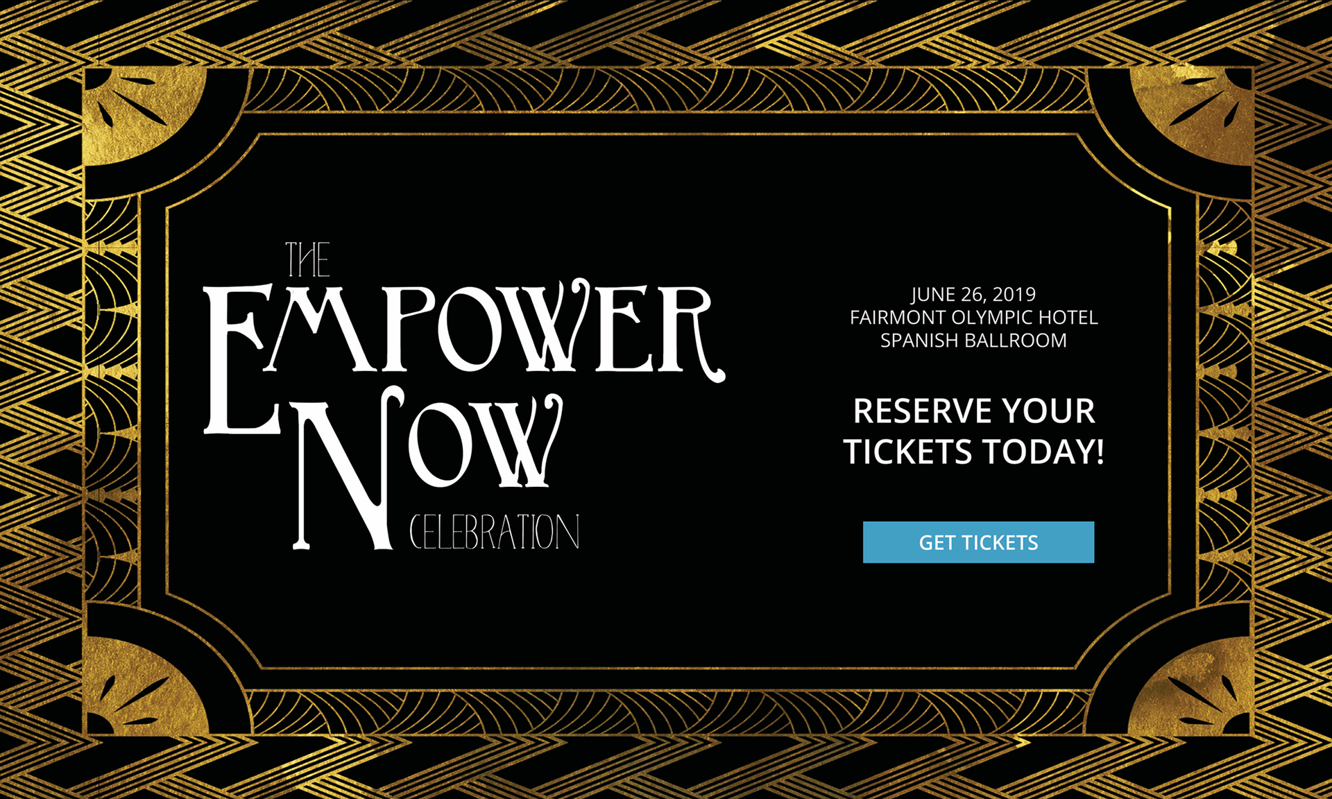 Website banner with hyperlink to ticket purchase page. Also used in 'Save the Date' outreach.