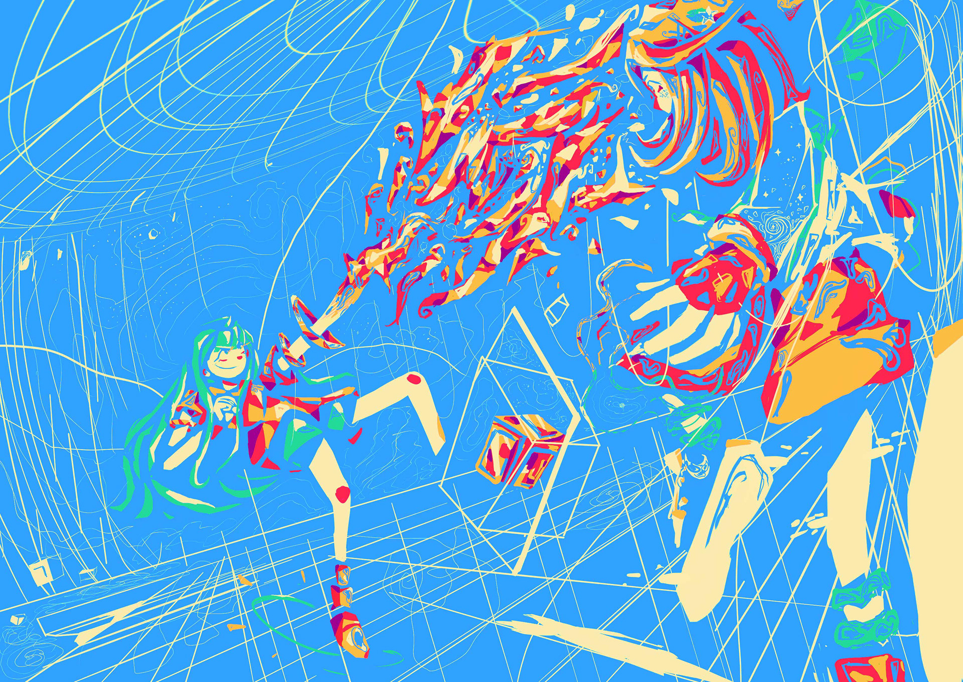 Illustrative fight scene poster for Psionic Academy by Mtende Moyo. Depicts a girl turning her hand into a large flame, with the 2nd girl dodging her attack.