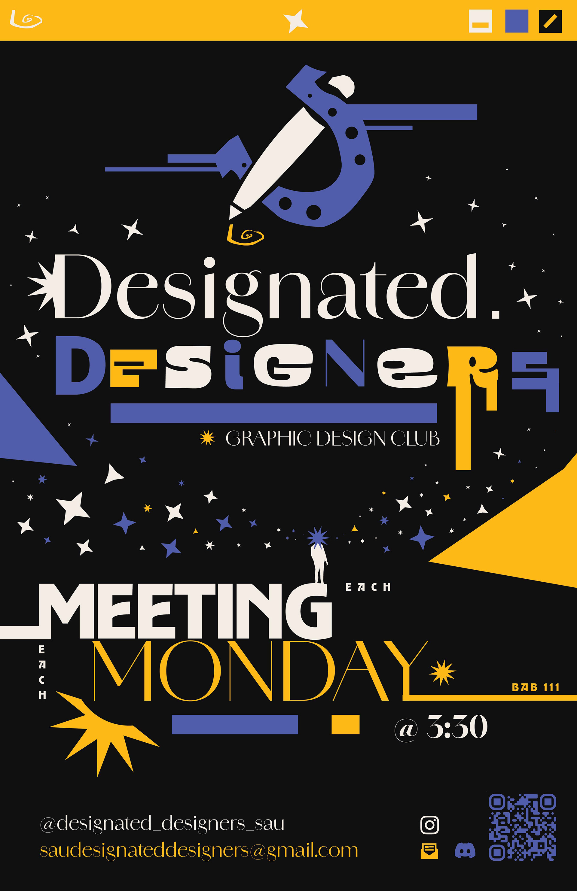 A poster for the SAU Graphic Design Club, Designated Designers, by Mtende Moyo.