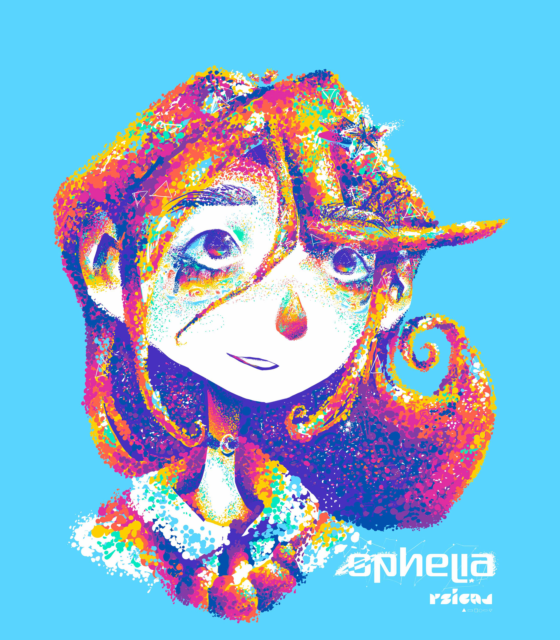 Character Portrait for Psionic Academy by Mtende Moyo. Shows Ophelia with a limited color palette and shading through stippling.