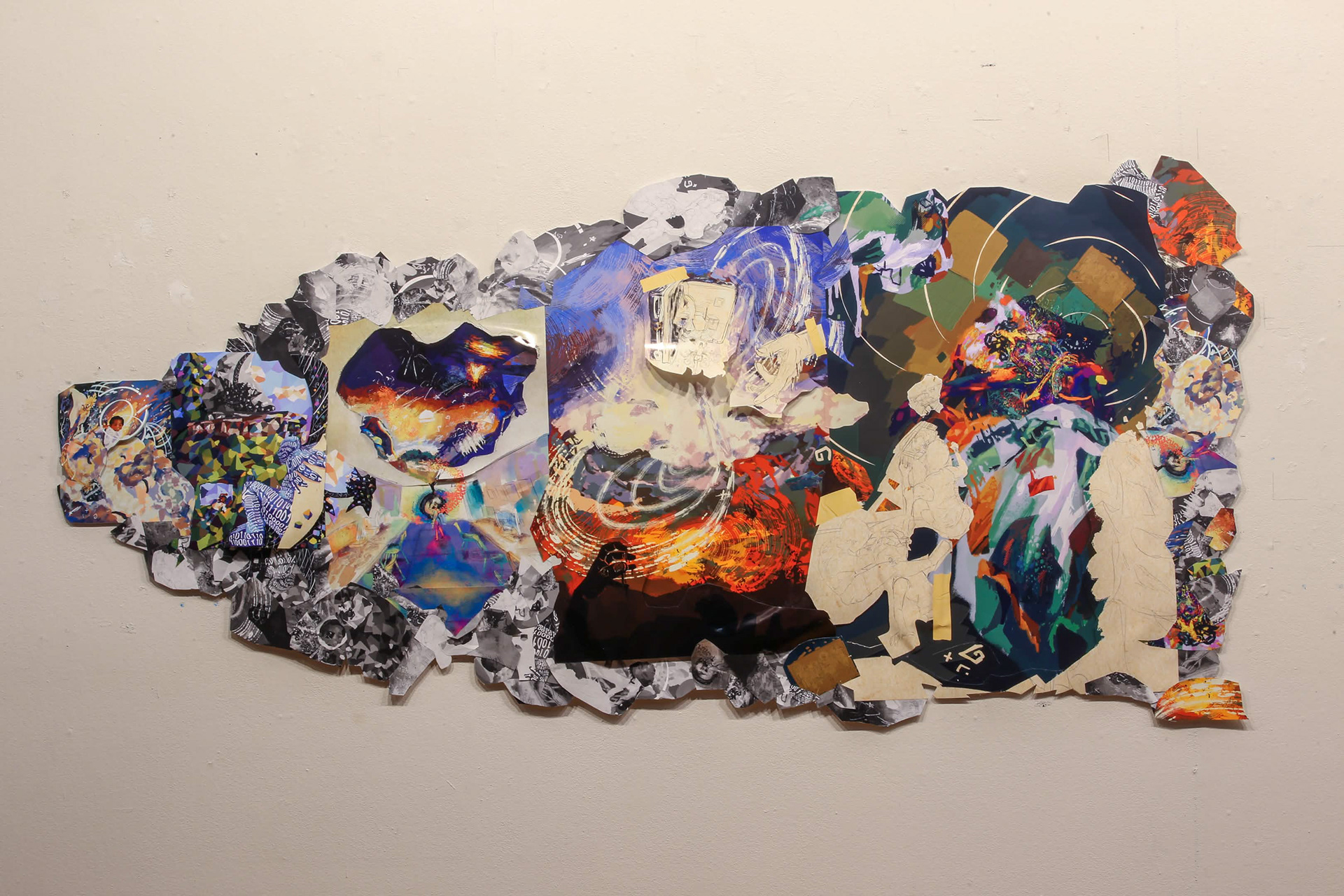 Full image of 6 foot long collage "Mind Map" series by Mtende Moyo/