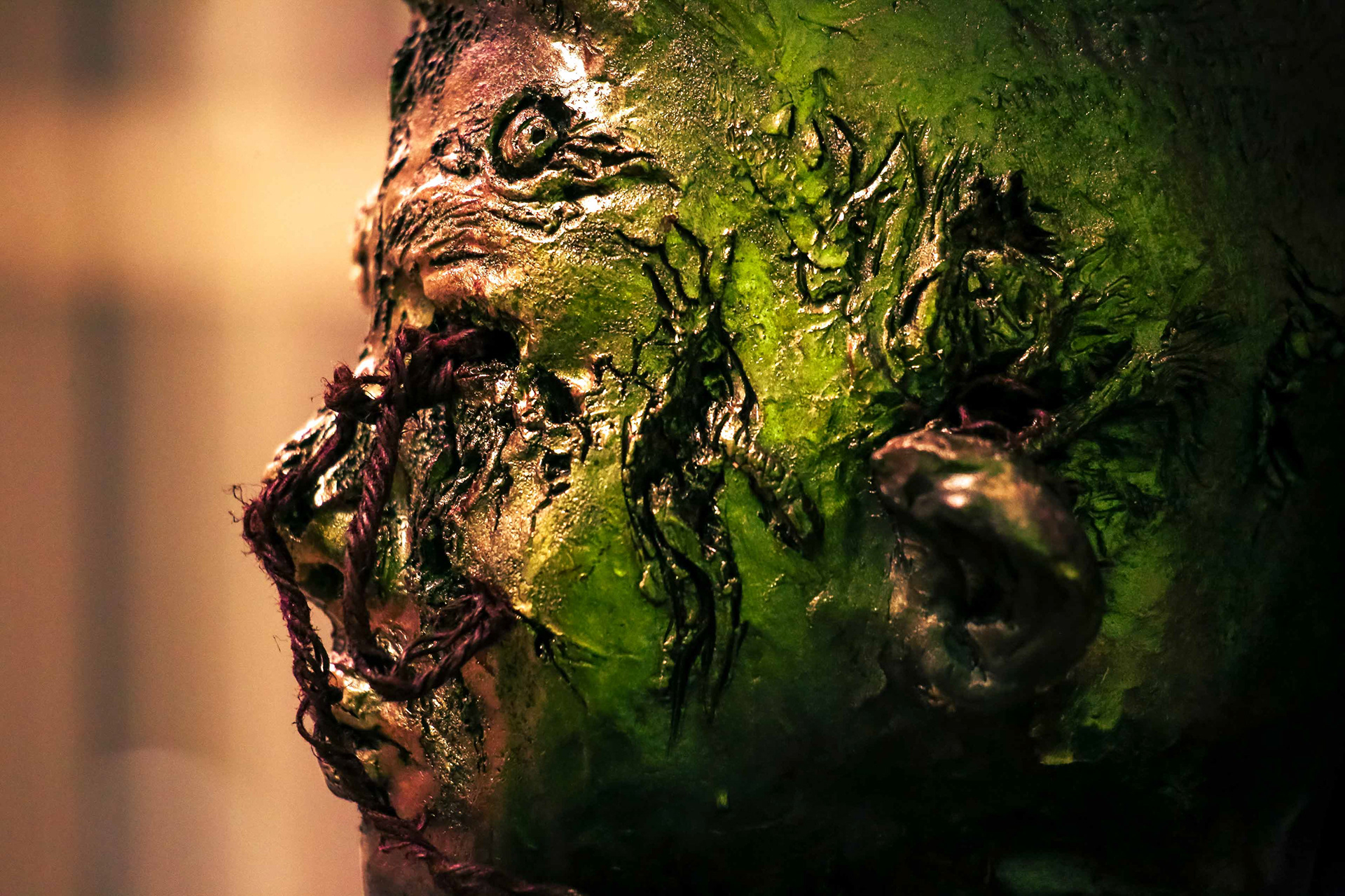 Detail shot of side profile of "A Sacrifice" piece by Mtende Moyo.