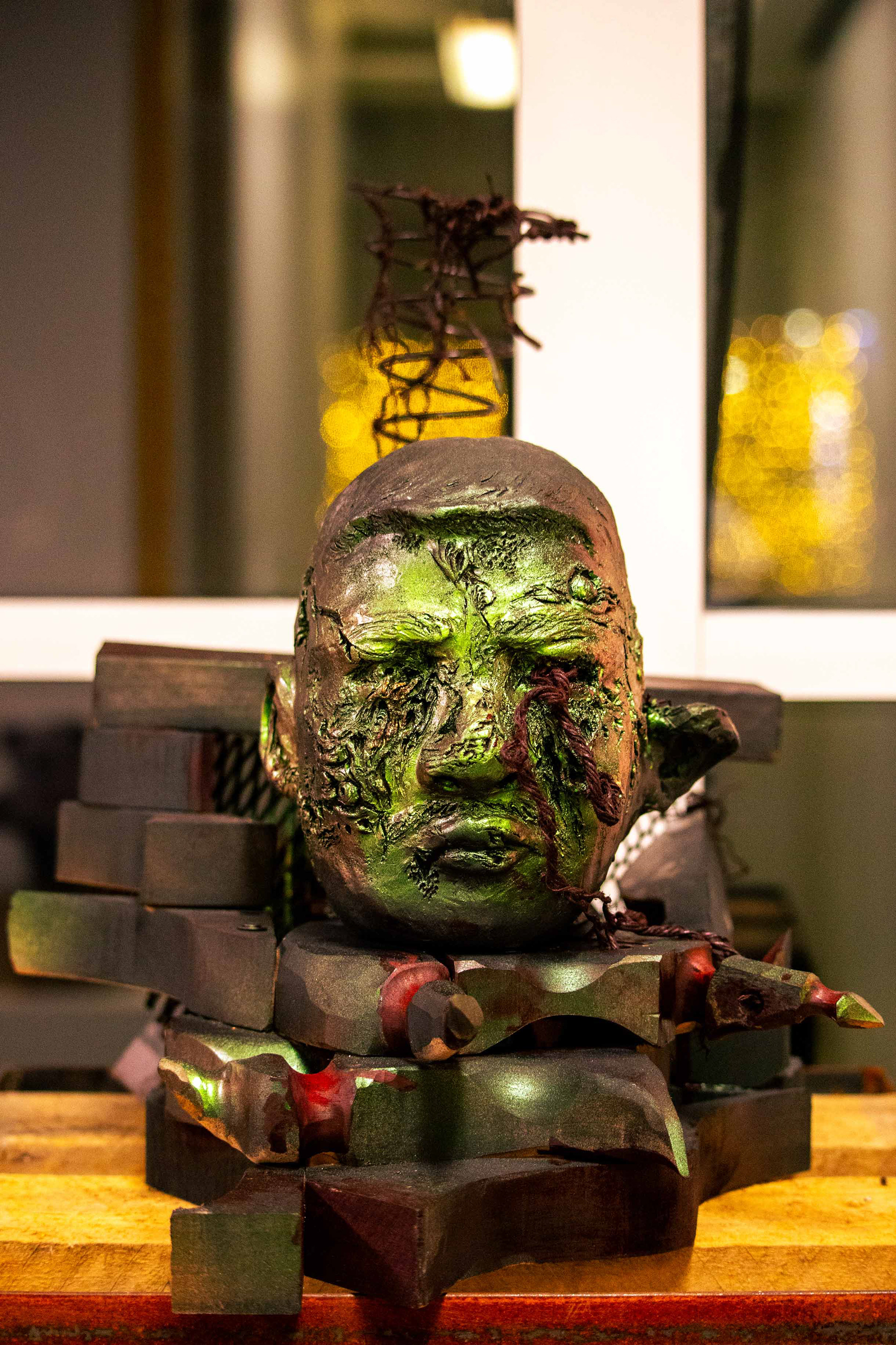 Full fontal shot of sculpture "A Sacrifice" piece by Mtende Moyo.
