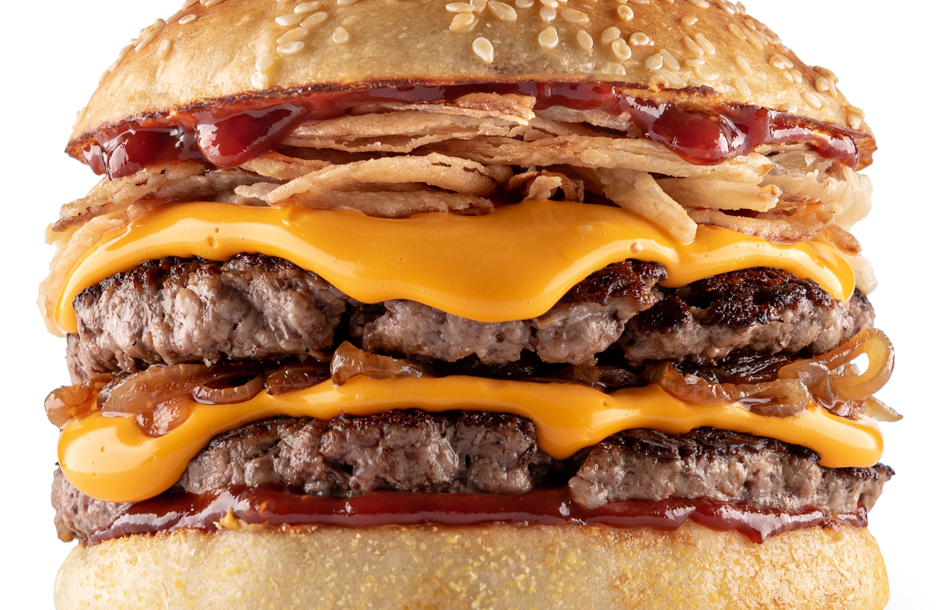 Fotografía para la hamburguesería The burger Factory de la ciudad de Mar del Plata, trabajo realizado por Sebastián Vecchi  junto a Mariana Maru Vetere en food stiling. Cheddar, cebolla