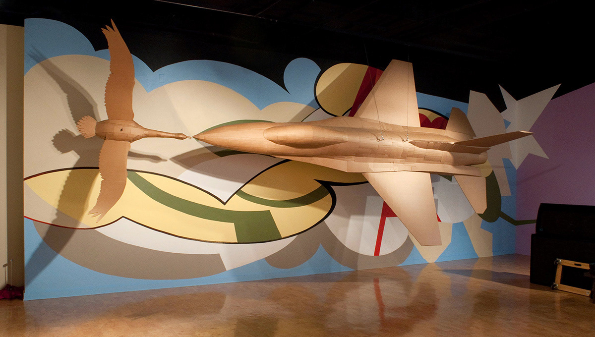 Mural in response to sculpture by Dayton Castleman, for Nomadic Studios at DePaul Art Museum, 2010, curated by Stockyard Institute. Acrylic on drywall.