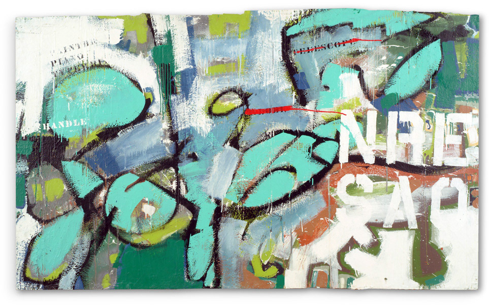 Green Cavalcade, 2004. Acrylic and enamel on board, 72"x40". 