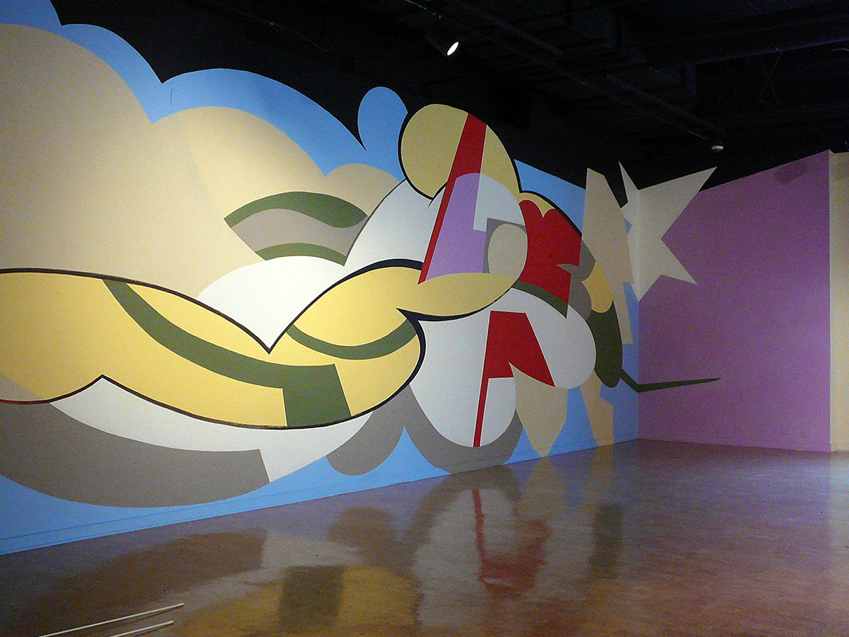 Mural in response to sculpture by Dayton Castleman, for Nomadic Studios at DePaul Art Museum, 2010, curated by Stockyard Institute. Acrylic on drywall.