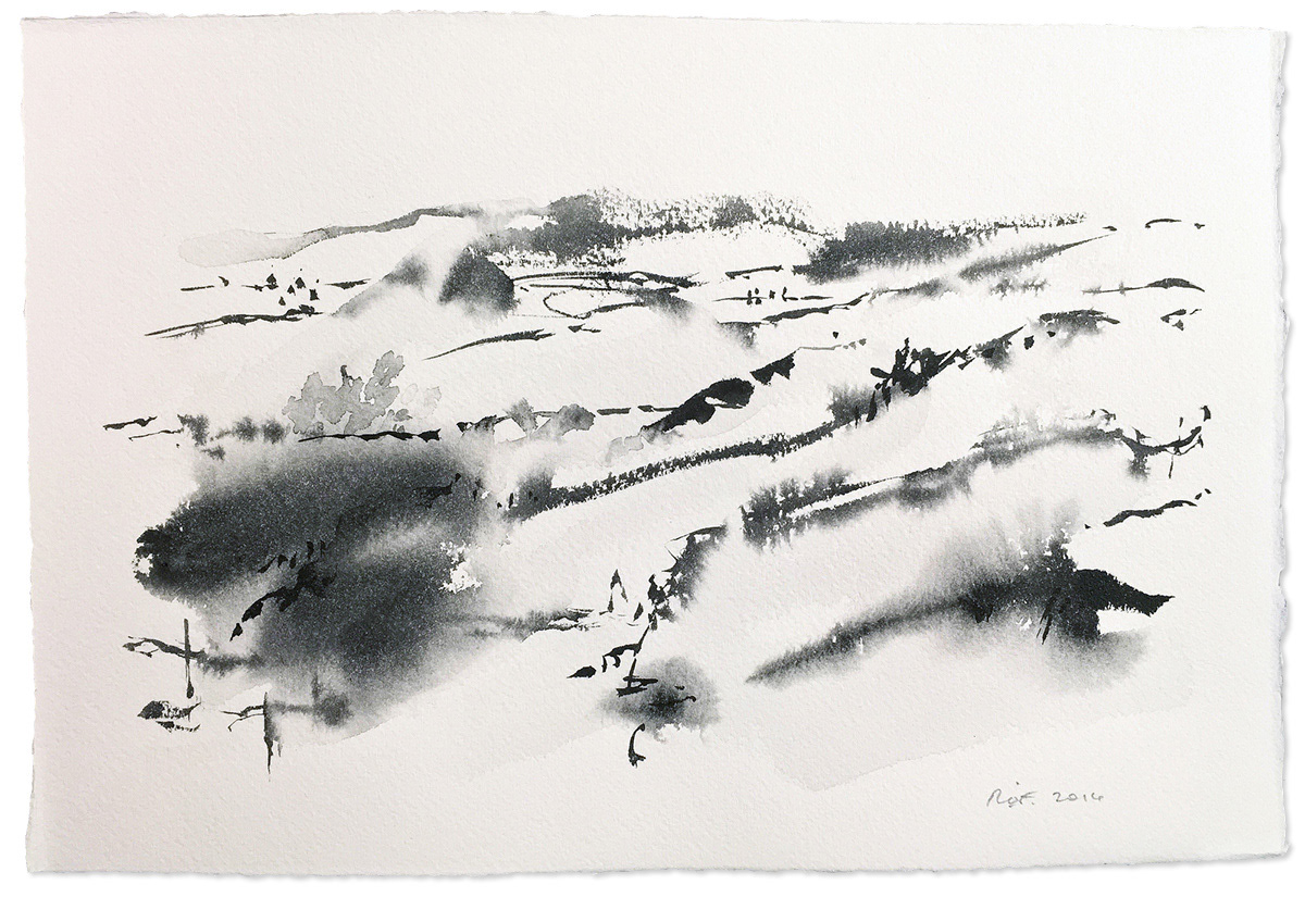 #1602A, 2016. Sumi ink on coarse watercolor paper, 11.5 x 7.5 in.
