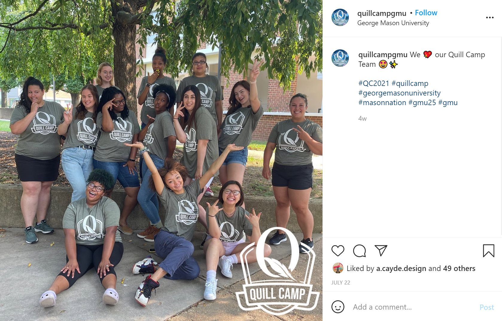Instagram screenshot using Quill Camp shirts