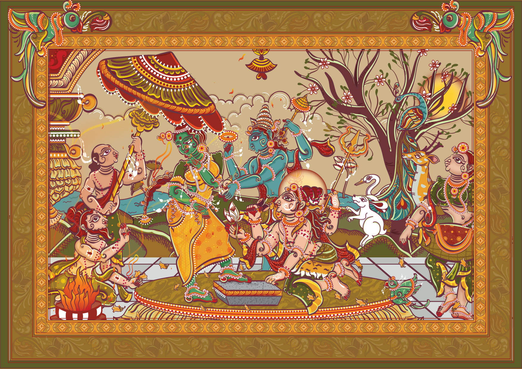 Meenakshi Kalyanam Illustrated by Pavithra in Odisha Pattachitra