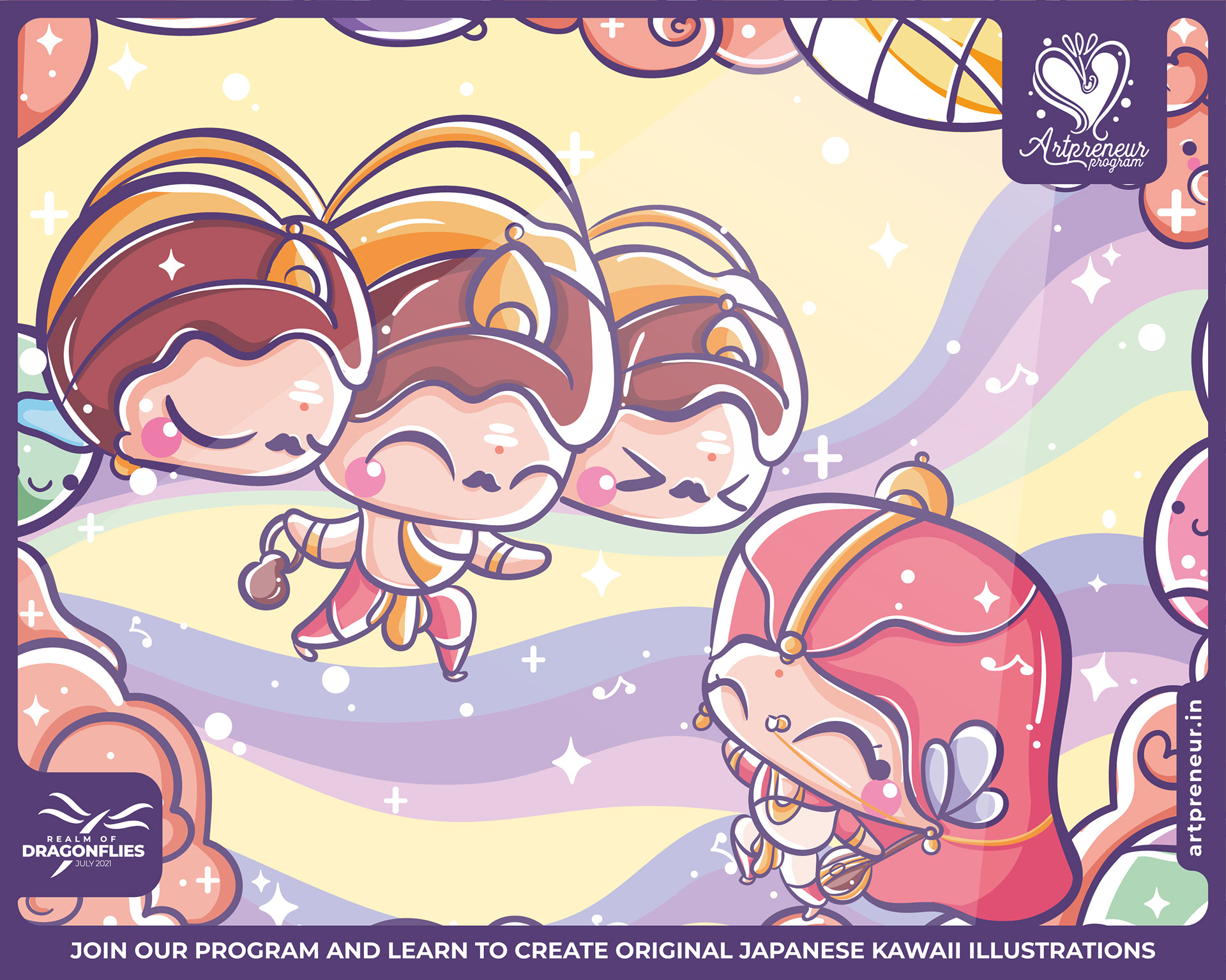 Brahma and Saraswathi Cute Kawaii Illustration