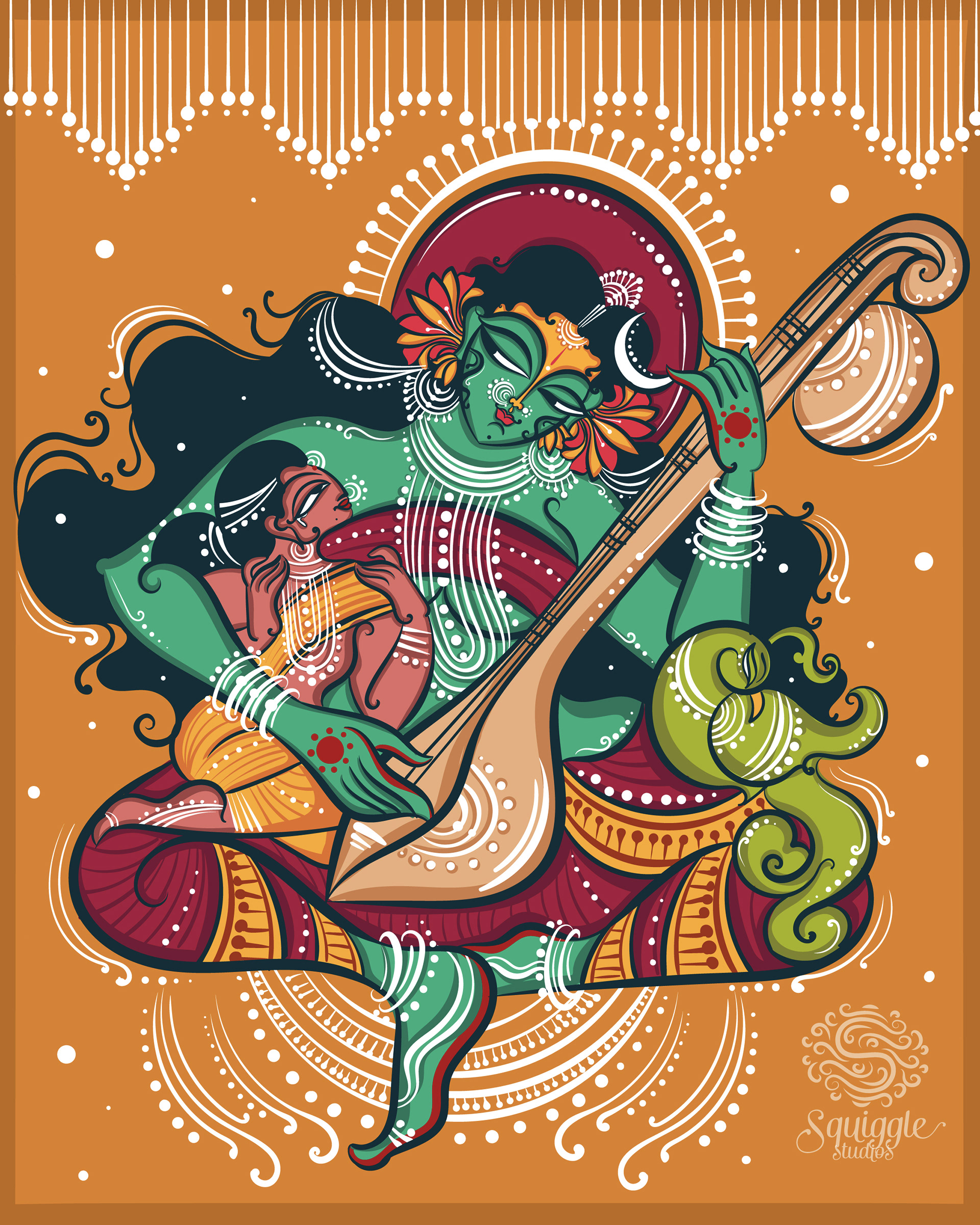 Matangi Illustration by Anisha in Bengal Patachitra