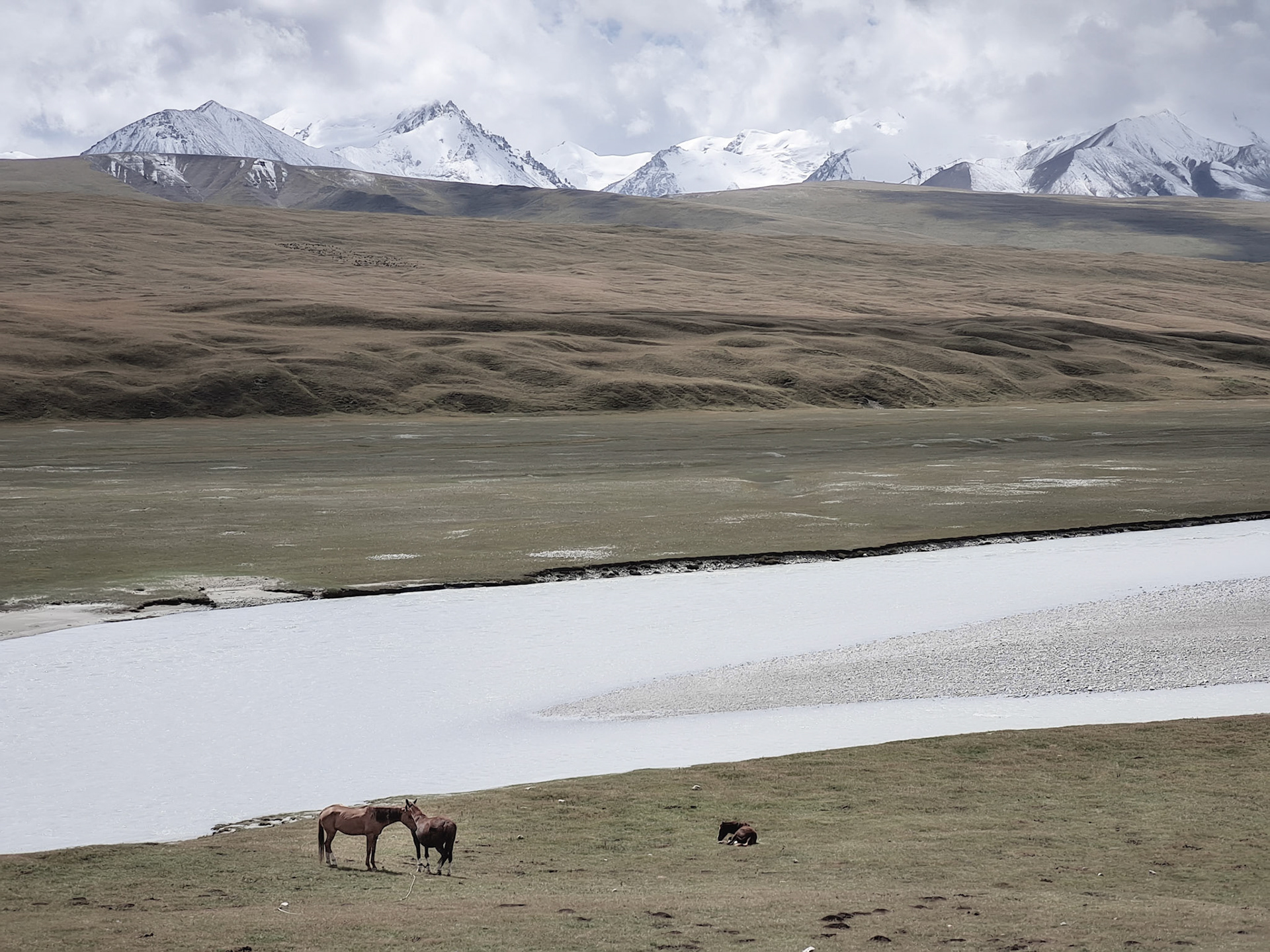 With special permission I ride the Torugart Highway up to an altitude of 3,700m. Next to me the Chinese Uyghur Autonomous Region Xinjiang.