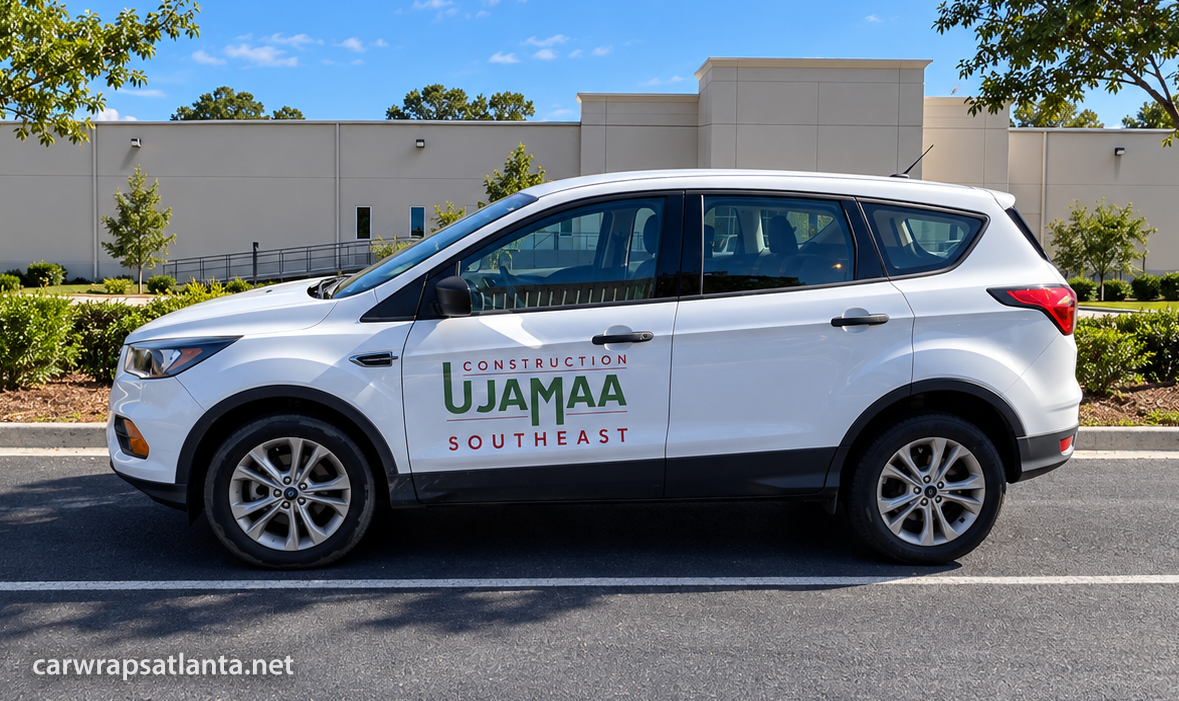 Commercial SUV door decals for construction company fleet branding in Atlanta.