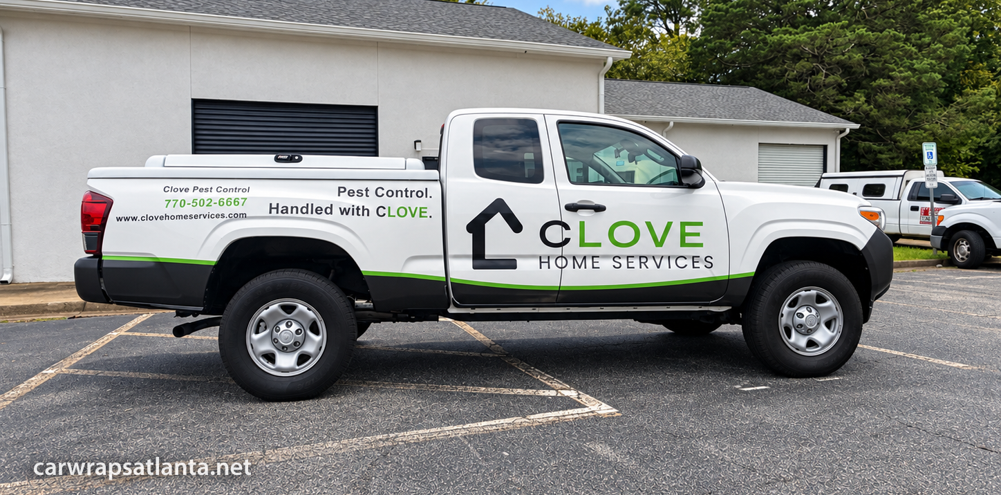 Side view Toyota Tacoma partial wrap and fleet branding design